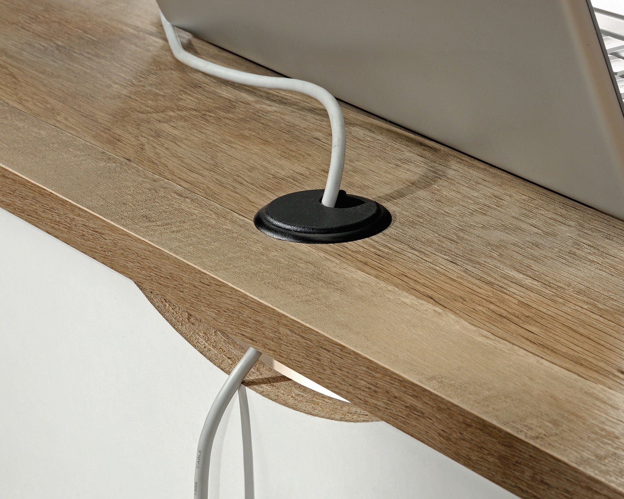 White L-Shaped Desk with Oak Finished Top