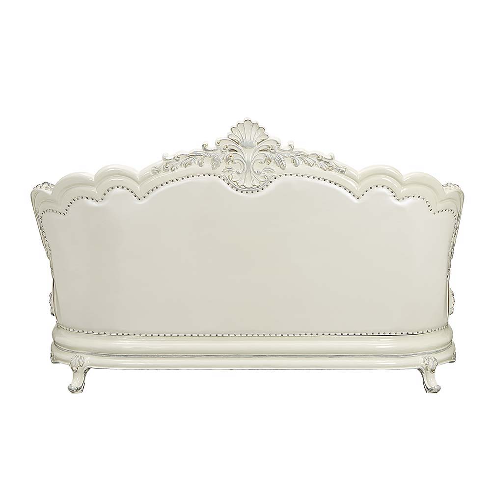 ACME Adara - Sofa - White PU & Antique White Finish | Meri Furniture