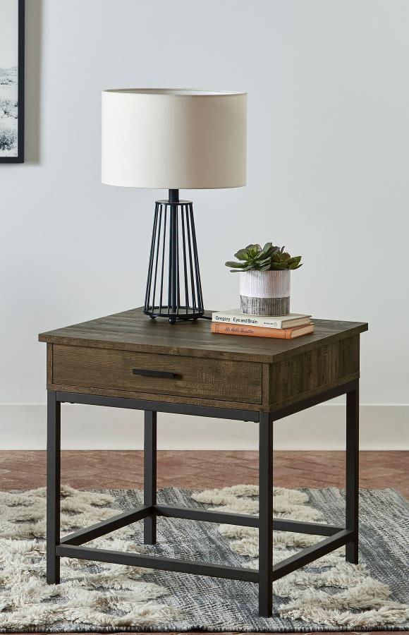 Coaster Fine Furniture Byers - 1-Drawer Square Engineered Wood End Table - Brown Oak | Meri Furniture