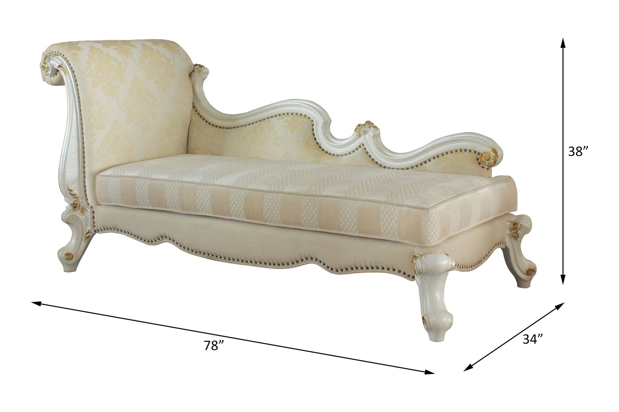 Picardy - Chaise Lounge With 2 Pillows - Pattern Fabric & Antique Pearl