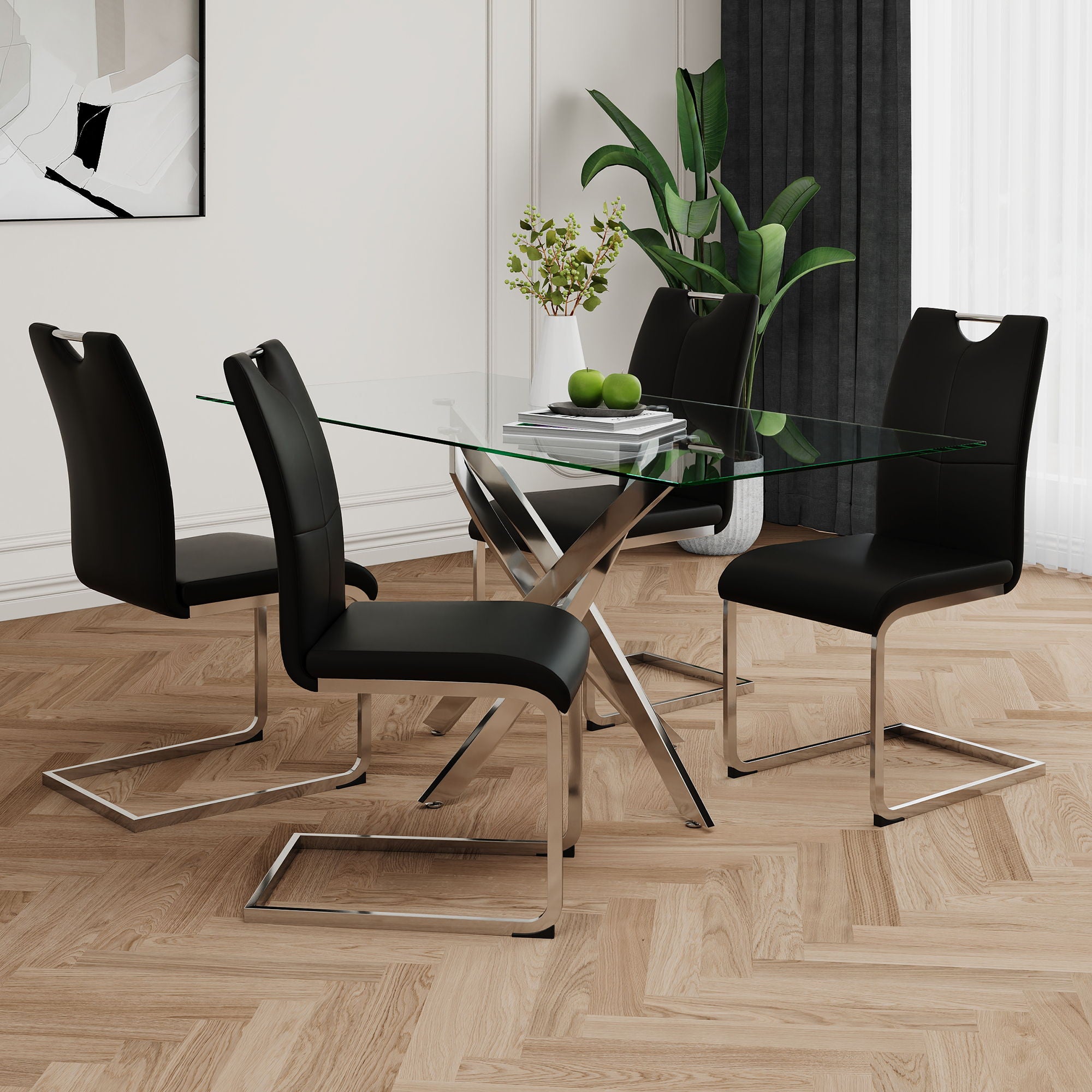 Modern Dining Chairs With Padded Seat And Metal Legs