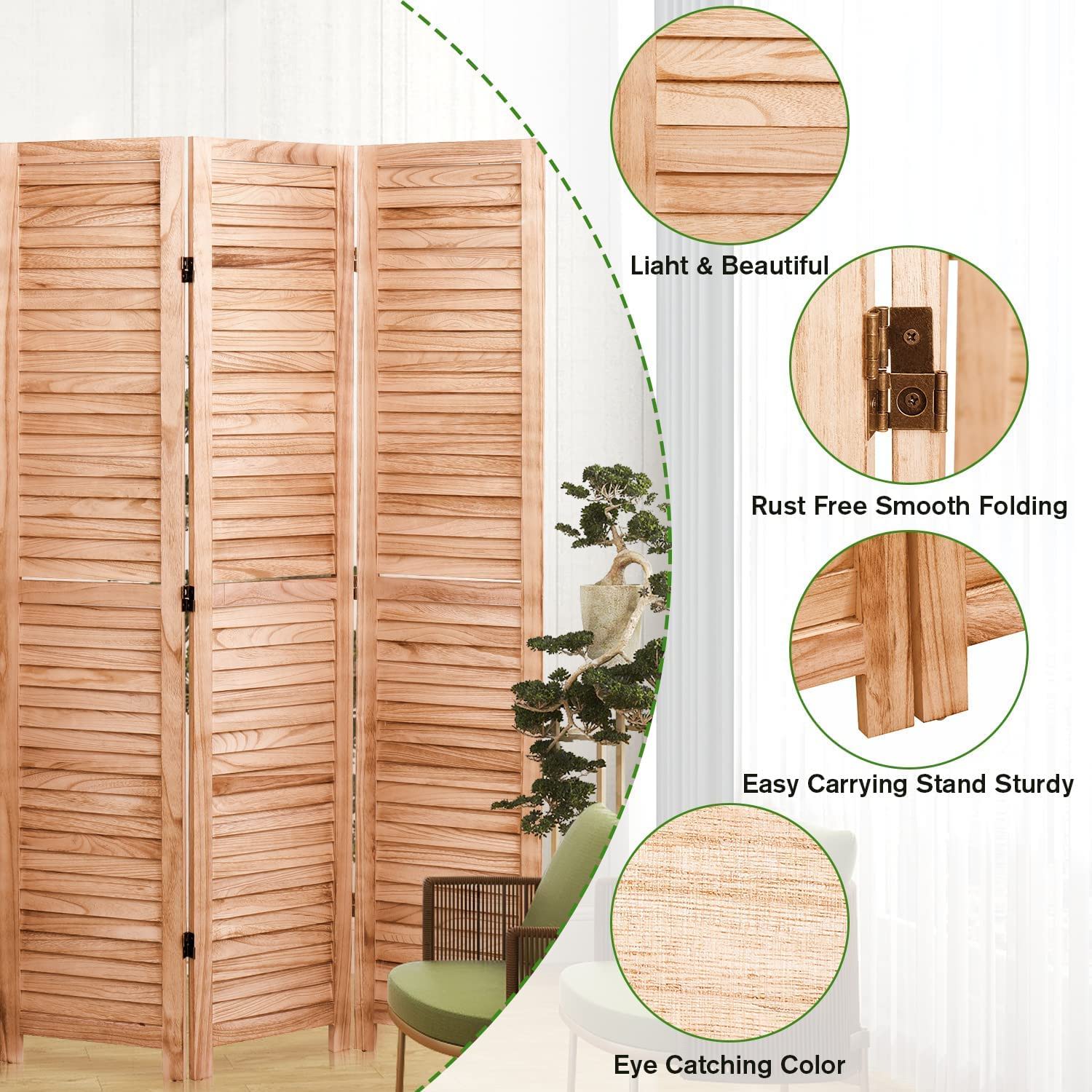 Panel Wooden Folding Room Divider