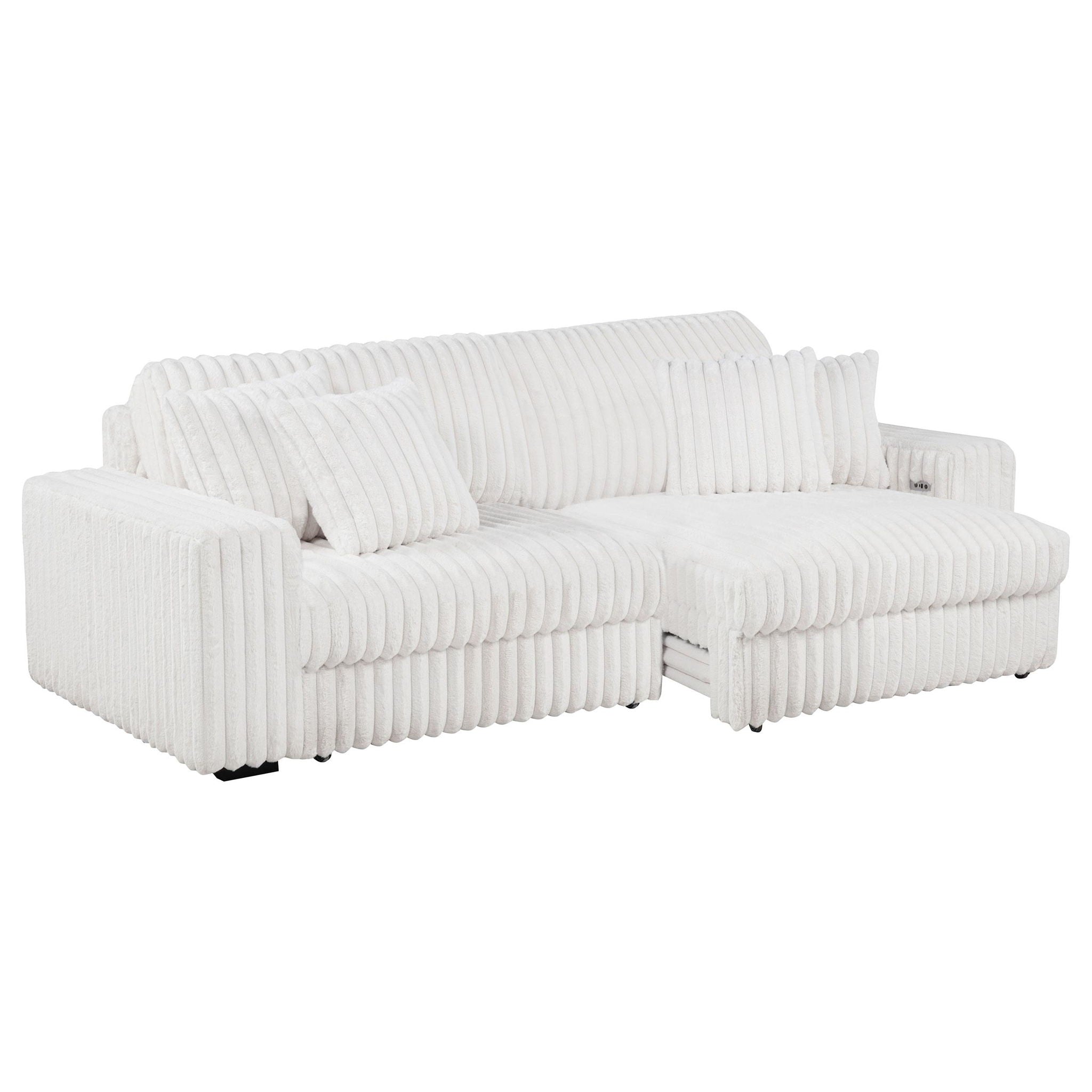 Jacana Corduroy Upholstered Dual Power Chaise Sofa Ivory