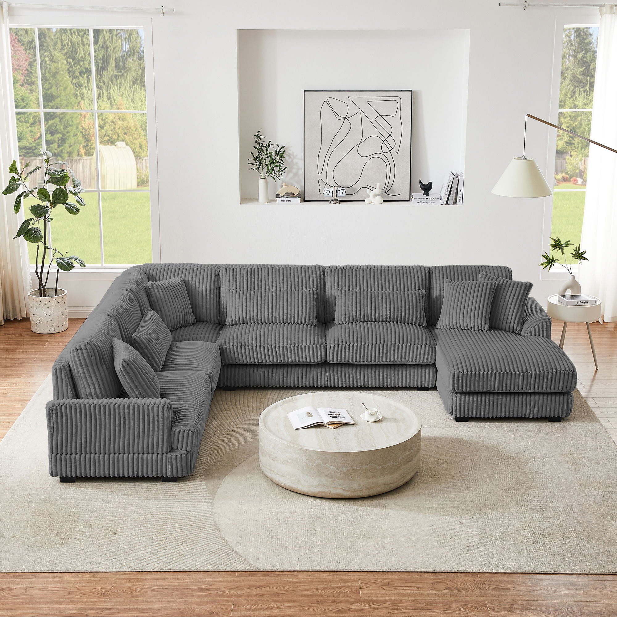 Oversized Sectional Sofa U - Shaped Sofa Couch Modern Sofa Upholstered In Soft Corduroy With A Chaise Lounge For Living Room