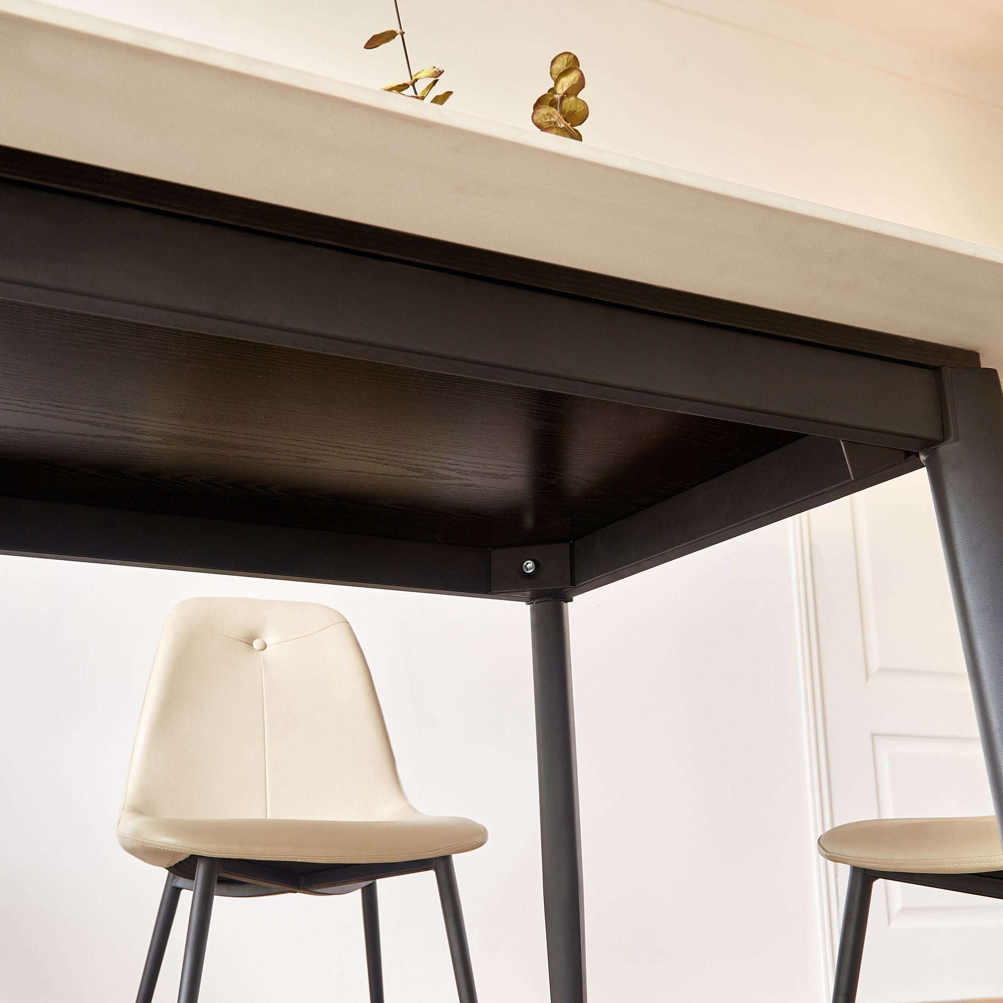 Mid Century Modern Dining Table Round White Sintered Stone Top Heavy Duty Metal Legs Waterproof Surface For Kitchen Dining Room Or Office Furniture - White / Black