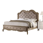 ACME Sleep in comfortable style in this Chelmsford bed constructed with durable solid wood for your long-lasting enjoyment. For a touch of elegance, this upholstered bedroom collection features cursive components for a classy appearance. | Meri Furniture