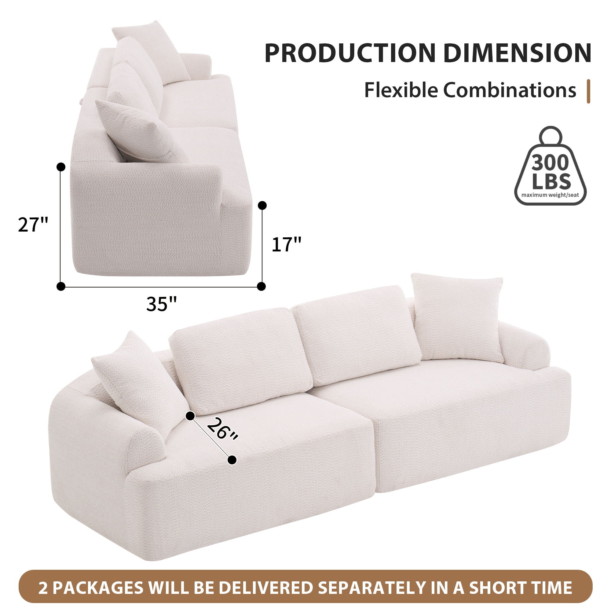 Compression Sofa: 4 Seater Combined Sofa, Crochet Yarn Fabric, Full Sponge Compression Sofa, Combined Sofa With 4 Pillows For Home Living / Home Furniture / Apartment - Beige