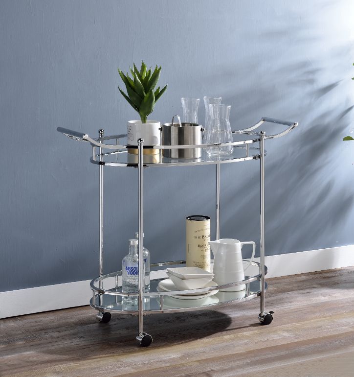 ACME Jinx - Serving Cart - Clear Glass & Chrome Finish | Meri Furniture