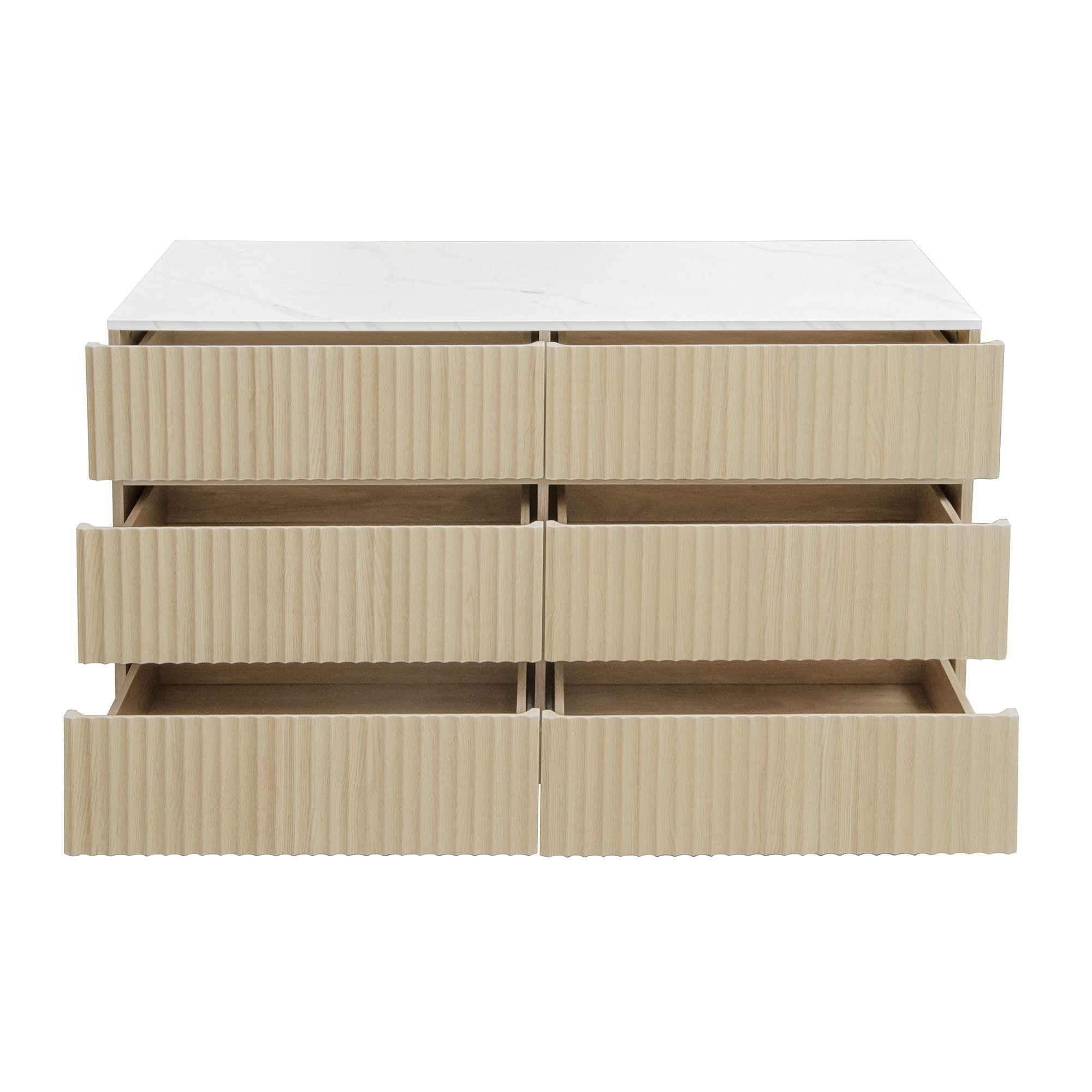 Fluted 6 Drawers Dresser, Double Dresser Chest Of Drawers, Modern Chest Of Drawers With LED, Drawer Organizer For Bedroom, Living Room, Hallway - Natural