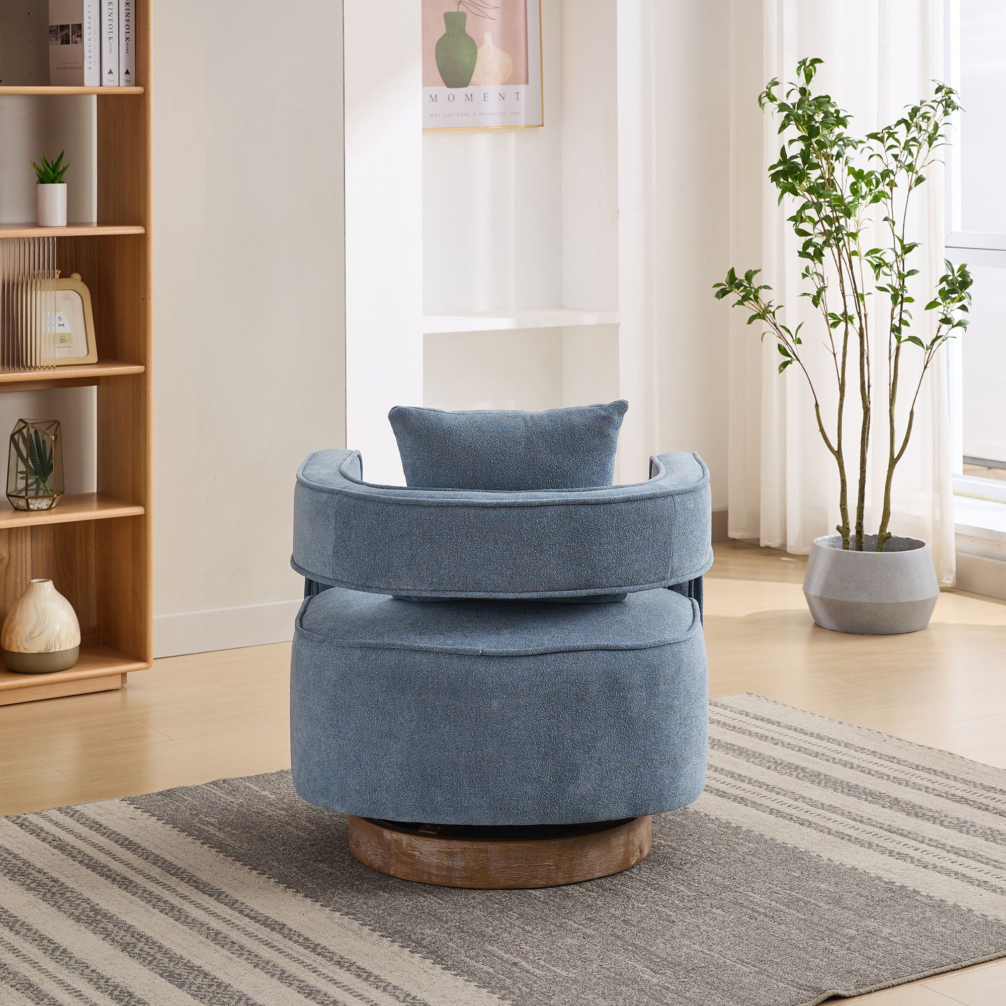 Swivel Accent Open Back Barrel Chair With Weathered Base