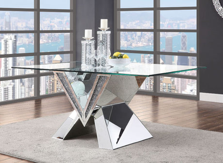 ACME Noralie - Dining Table - Mirrored, Faux Diamonds & Clear Glass - 30" | Meri Furniture
