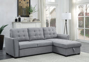 Avery 90.5"W Light Gray Linen Sleeper Sectional Sofa with Reversible Storage Chaise