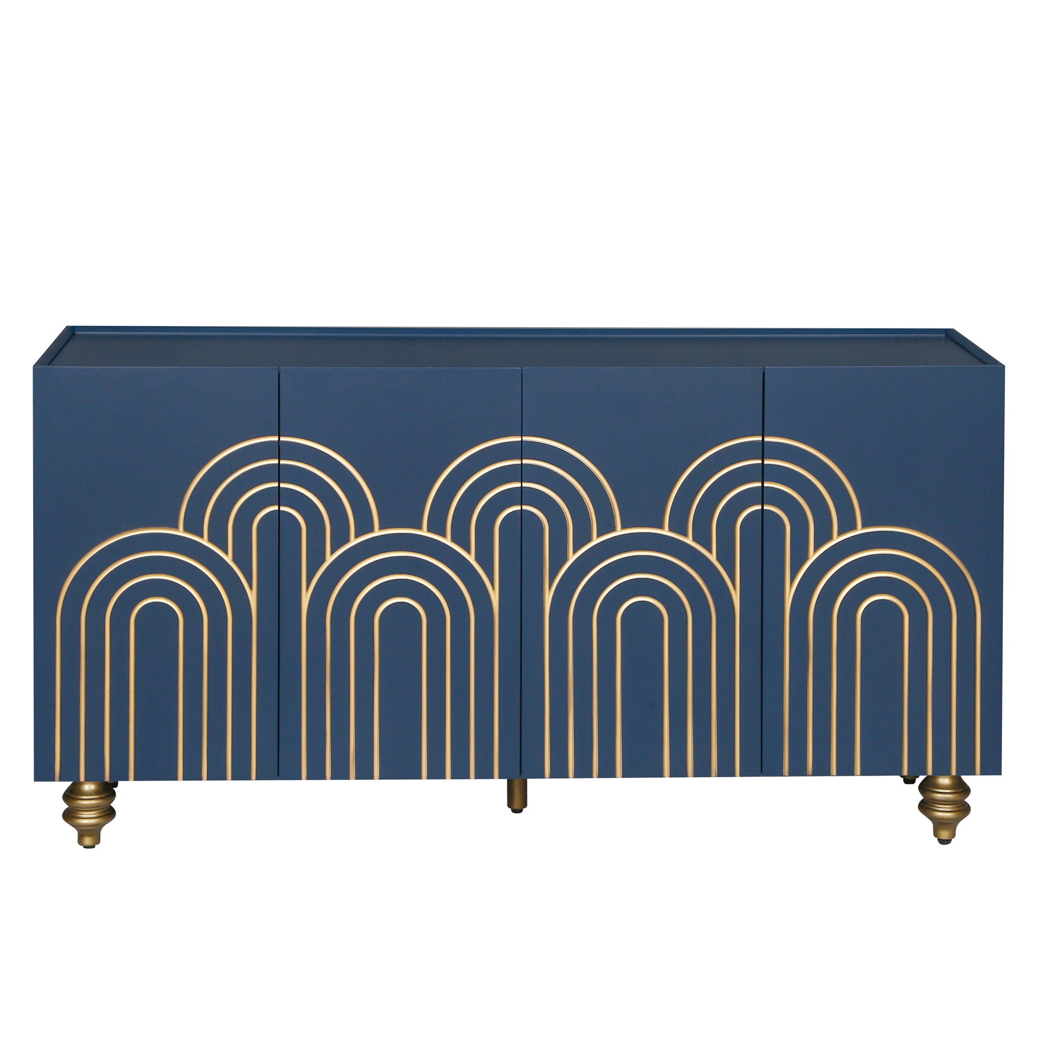 Modern Fluted Sideboard Buffet With Storage, Curve Element, 4 Doors With Adjustable Shelves