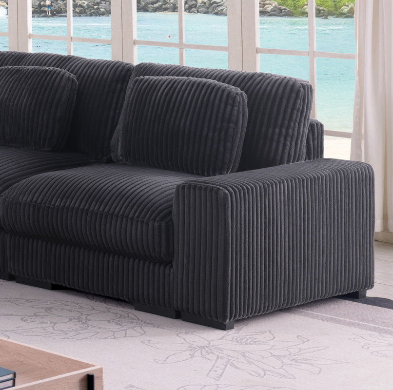 Sloane 117"W Charcoal Corduroy Fabric Reversible L-Shape Modular Sectional Sofa with Ottoman