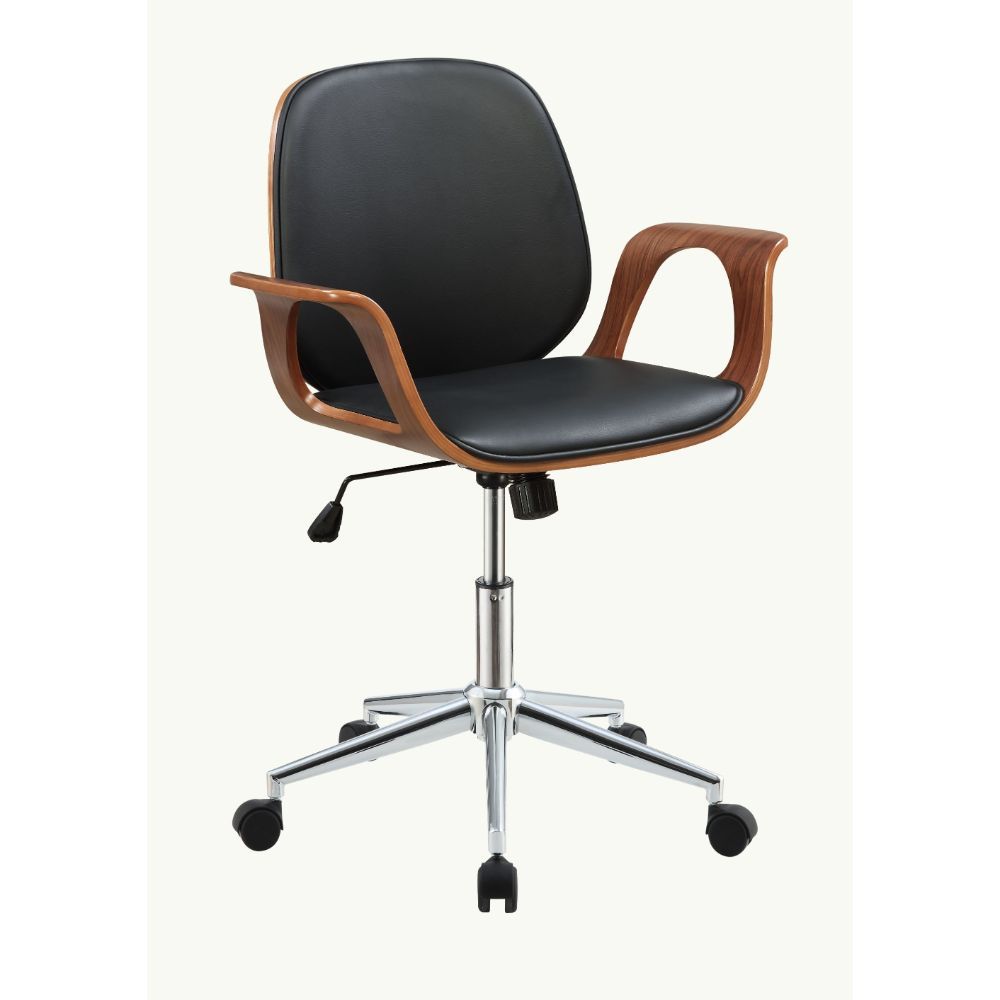 ACME Camila - Office Chair - Black PU & Walnut - 39" | Meri Furniture