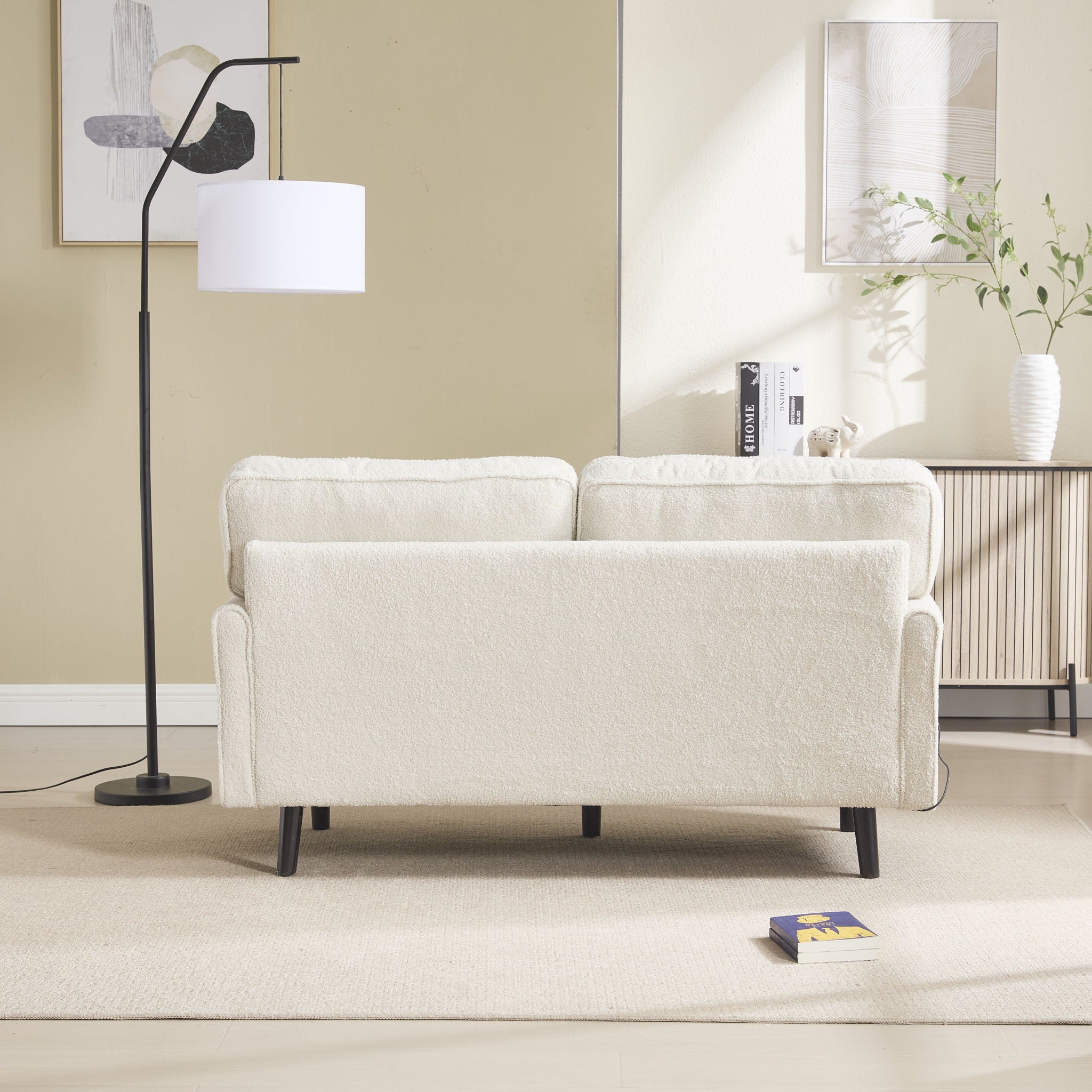 Mid Century Modern Loveseat Sofa With USB Ports, Removable Pillow Cover