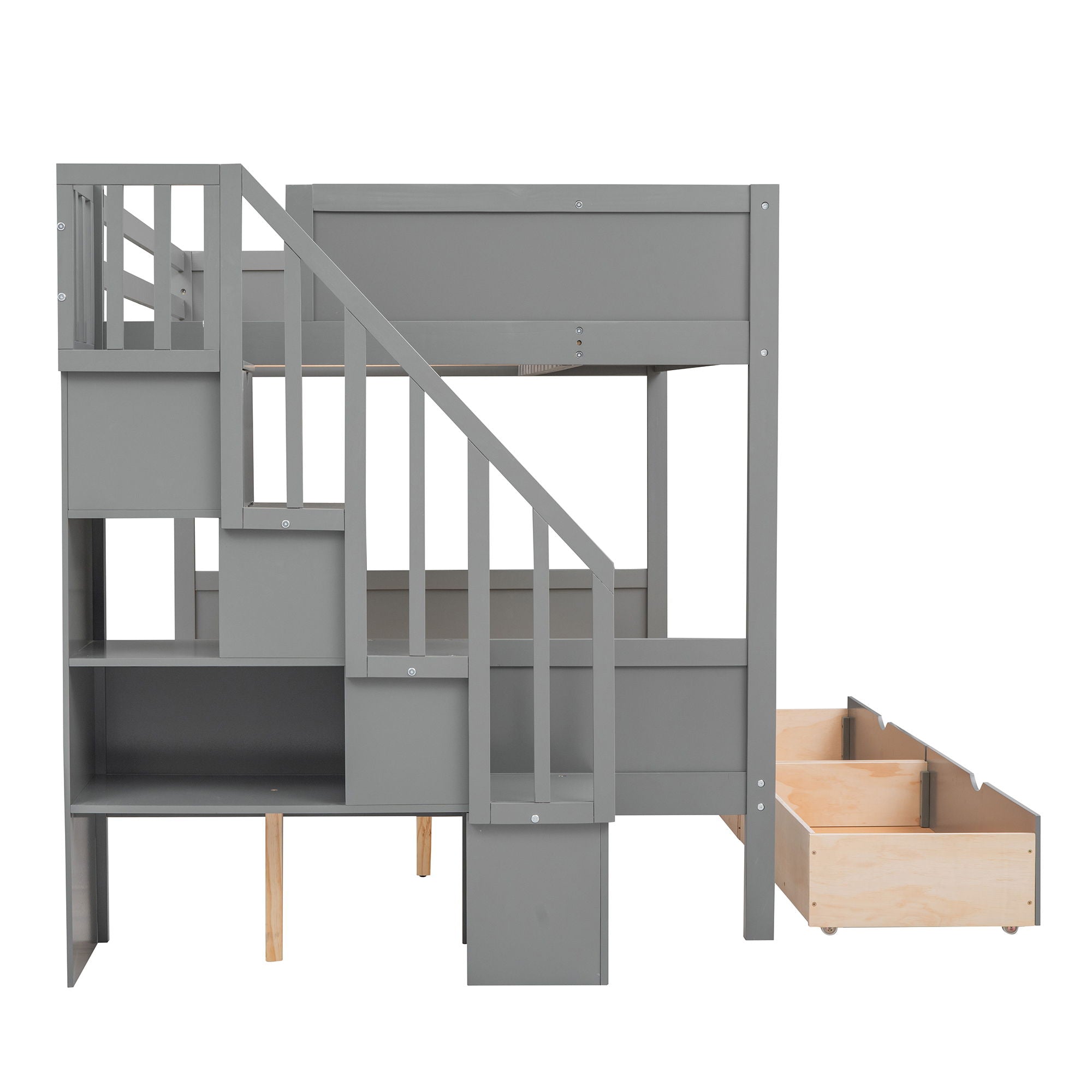 Bunk Bed With Shelfs, Storage Staircase And 2 Drawers