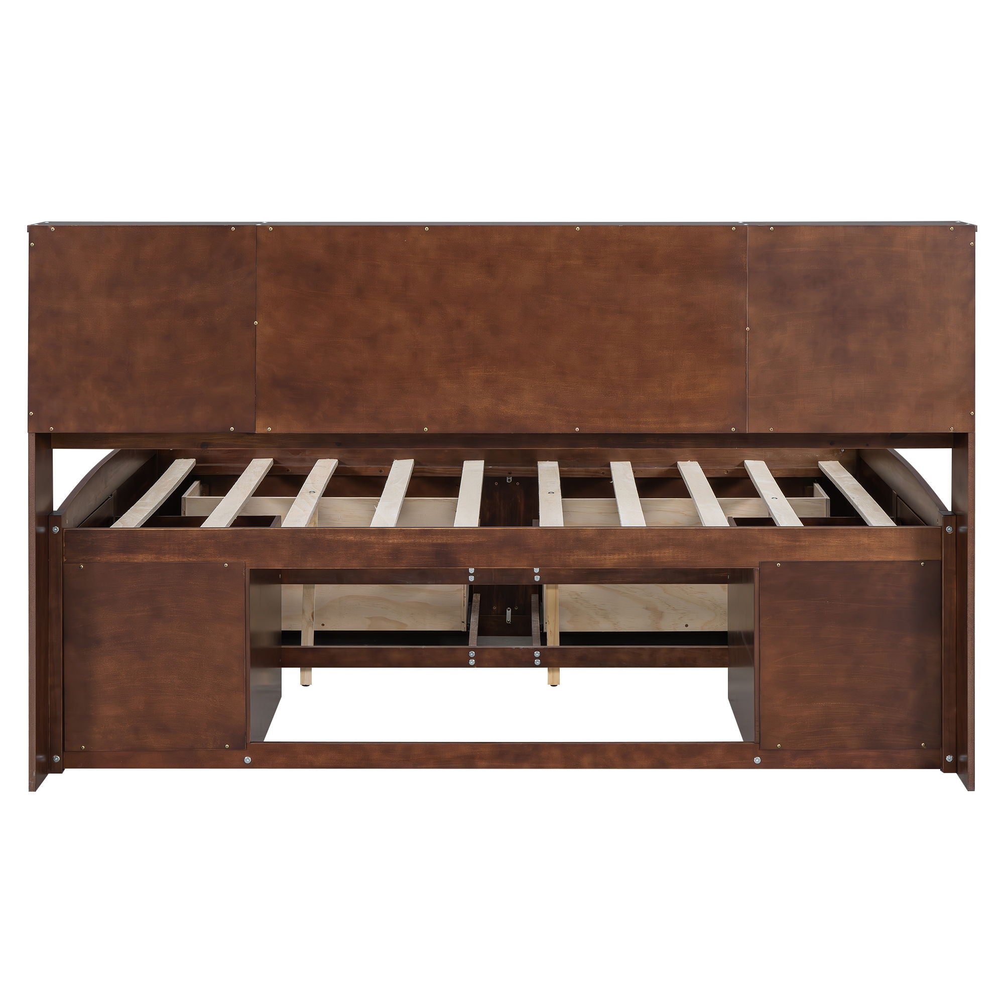 Full Size Captain Bed With Built In Storage Shelves, 4 Drawers And 2 Cabinets - Antique Brown