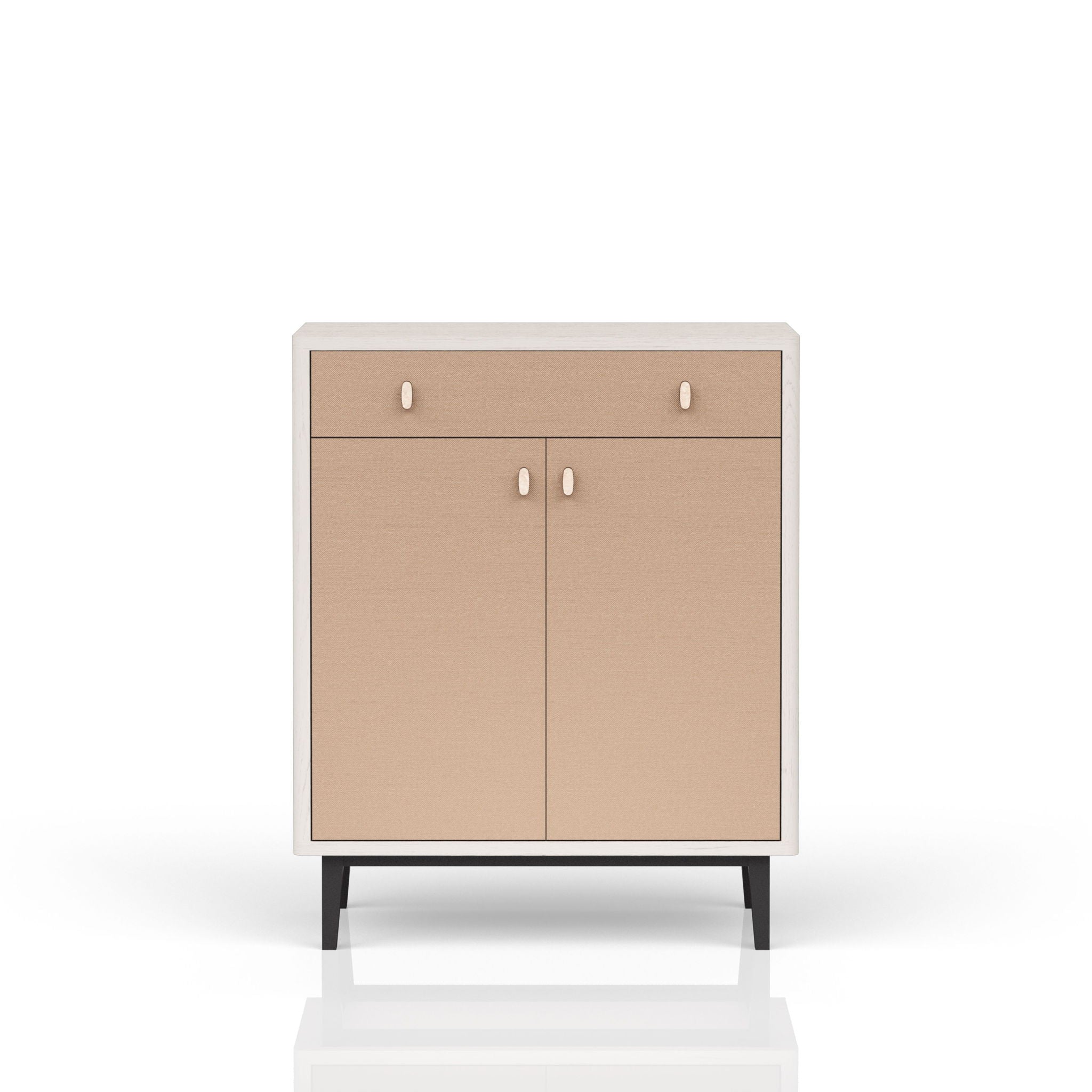 Contemporary Bar Cabinet With Large Storage - White / Pecan