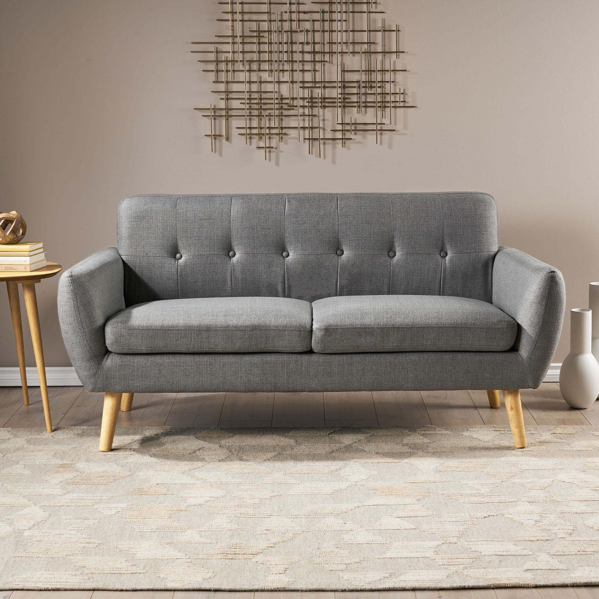 Modern Loveseat Sofa With Button Tufted Backrest