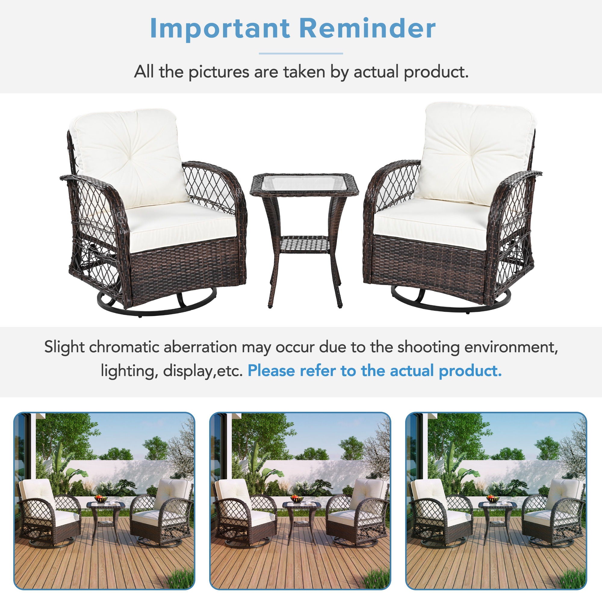 3 Piece Outdoor Chair & Table Set Chat Set, 2 Person Rattan Seating Group