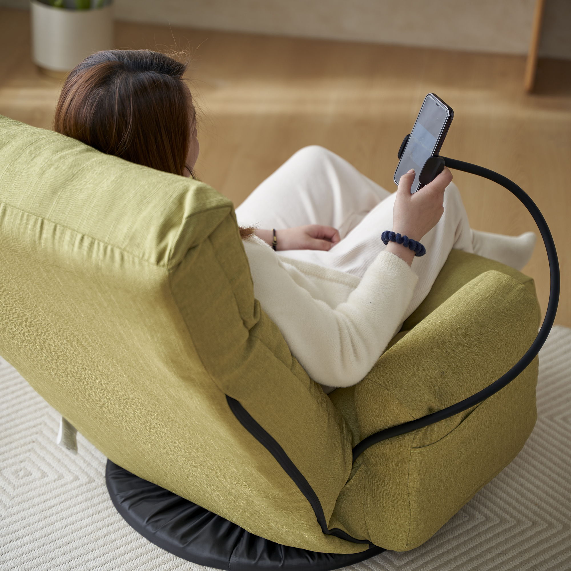 Adjustable Swivel Lounge Chair With 360 Degree Rotating Seat And Headrest Support