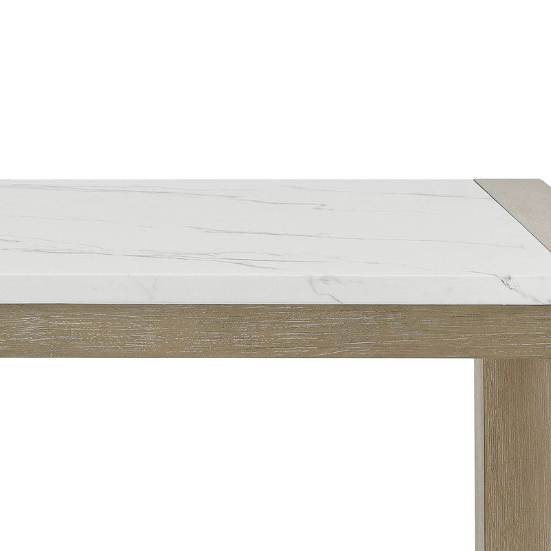 Tabitha 66" Rectangular White Faux Marble Top Dining Table in Light Oak Finish