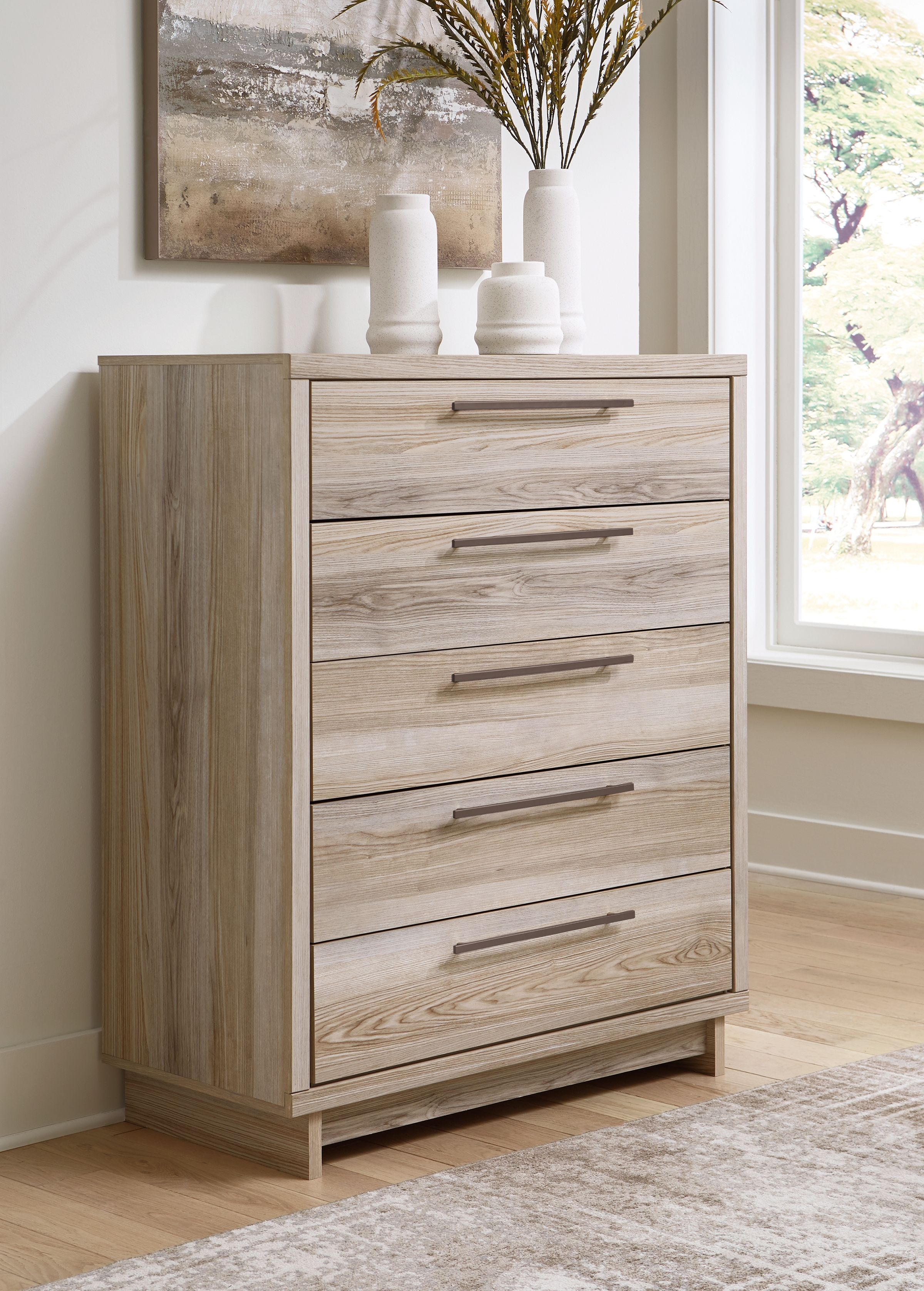 Signature Design by Ashley® Hasbrick - Tan - Five Drawer Wide Chest | Meri Furniture