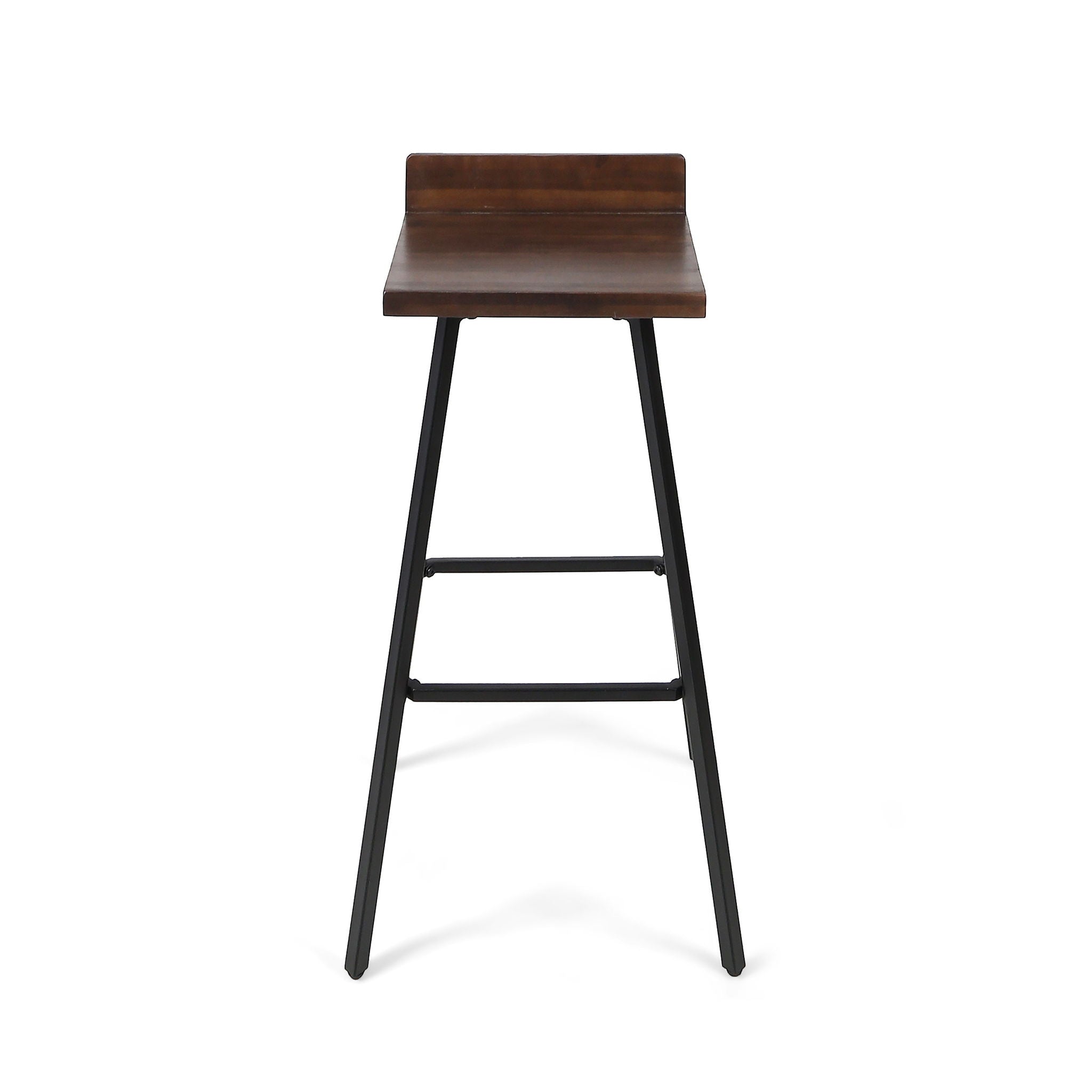 Outdoor Bar Stool With Low Backrests And Wood Seats (Set of 2) - Dark Brown / Black