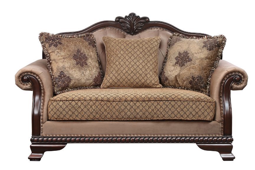 ACME Chateau De Ville - Loveseat - Fabric & Espresso Finish | Meri Furniture