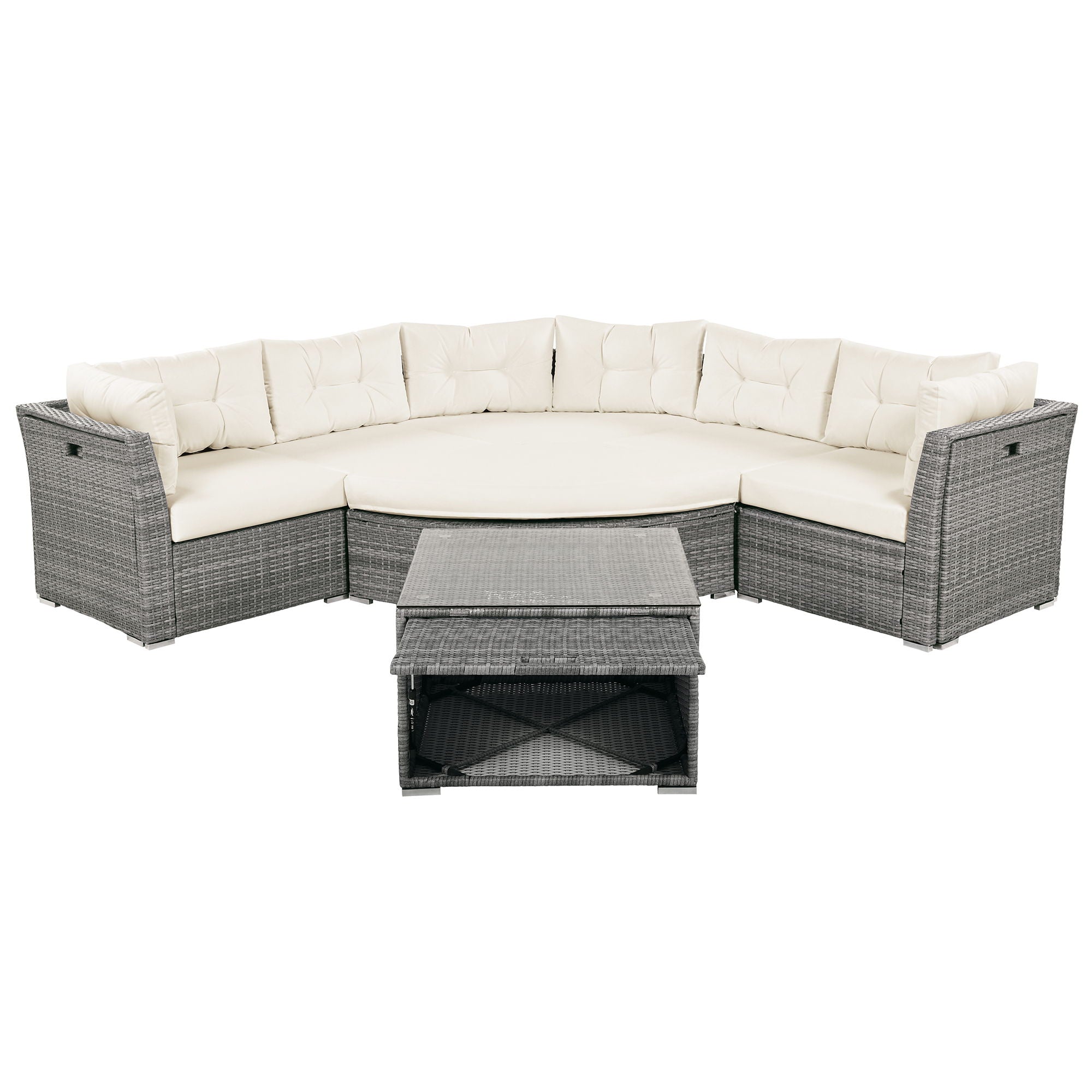 Patio Furniture Set Outdoor Daybed Rattan Sectional With Cushions And Center Table