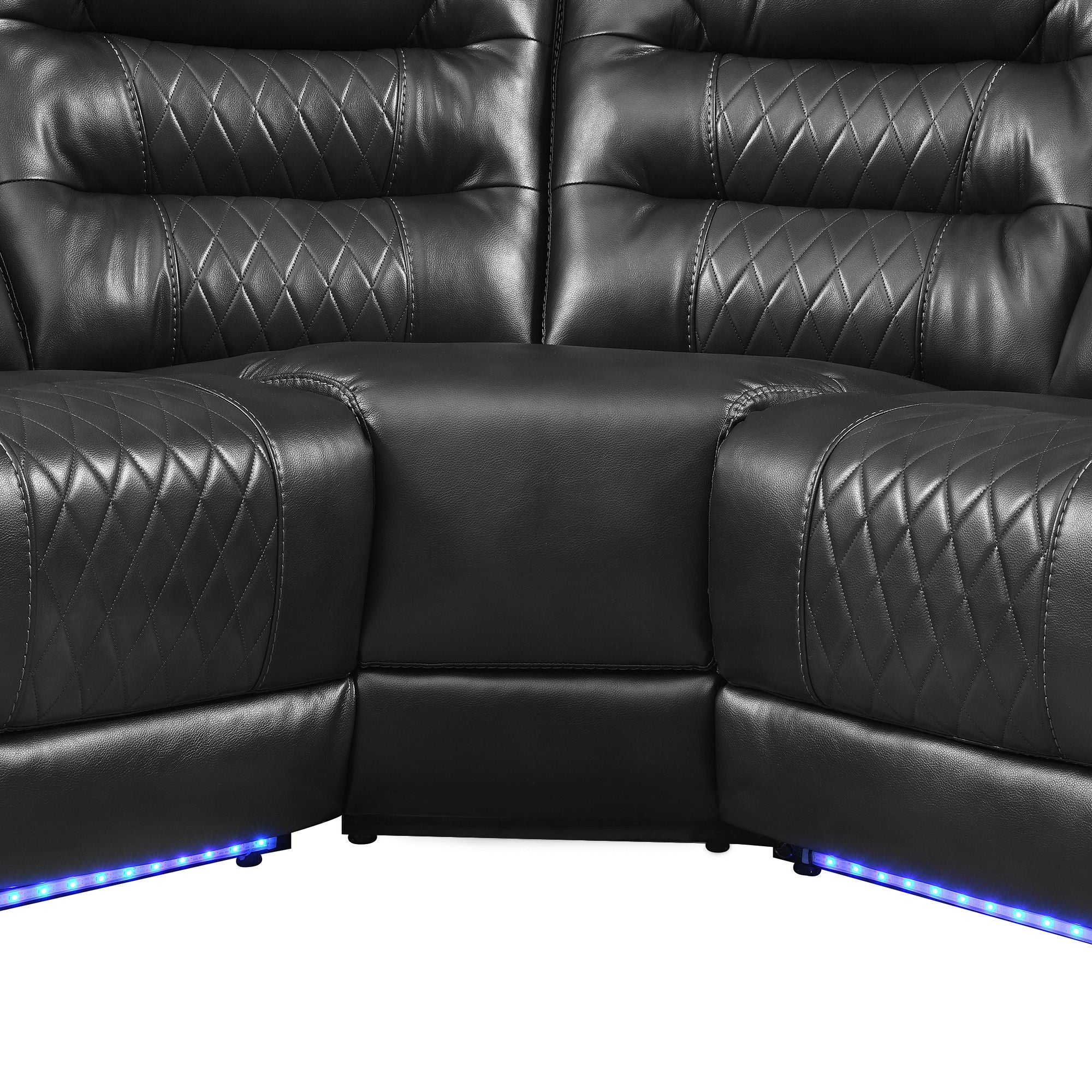 Manual Reclining Sectional Sofa Set, L Shaped Symmetrical Motion Sofa Corner Couch Sets With Storage Boxes, 4 Cup Holders And LED Light Strip For Living Room