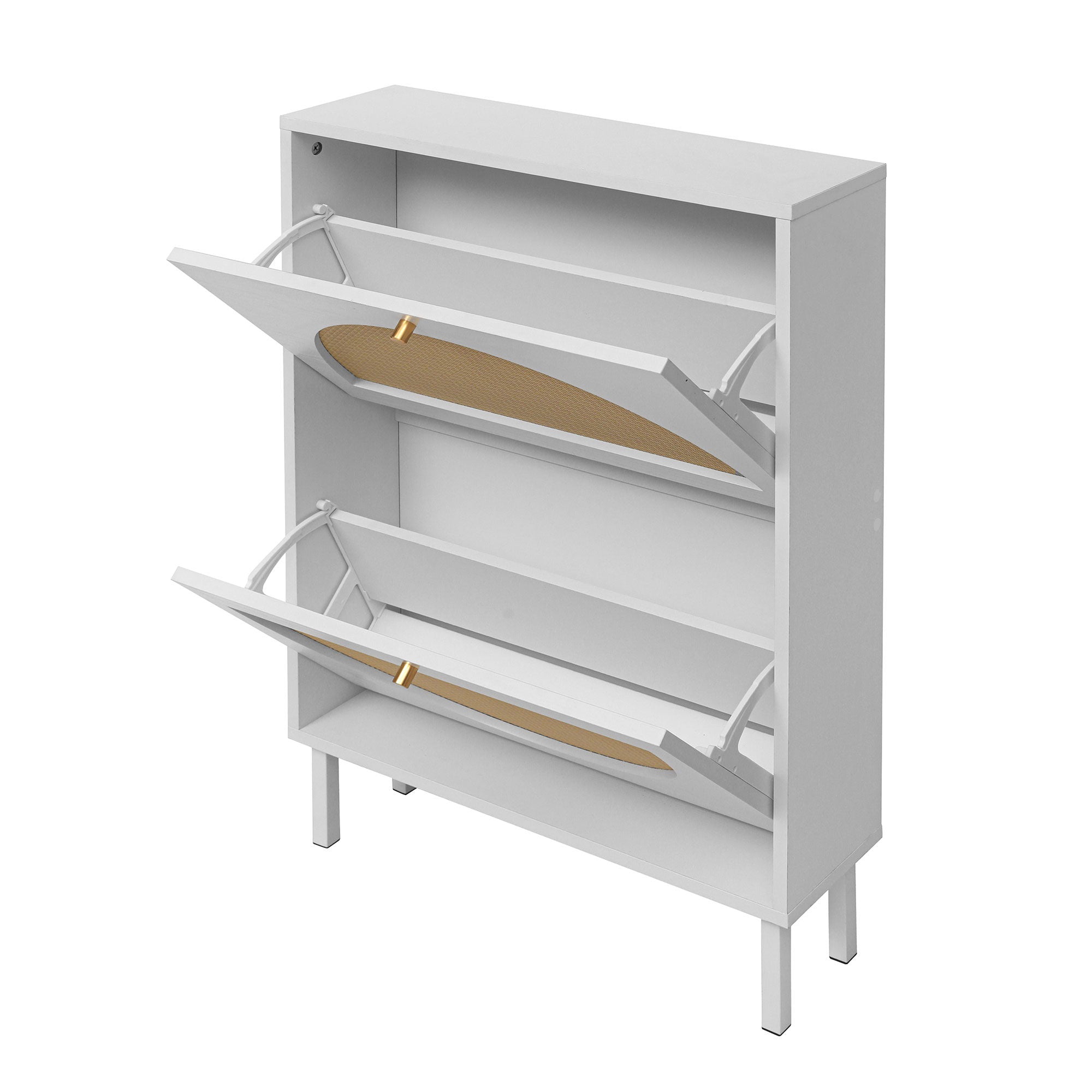 2 Door Shoe Rack, Rattan, Double Layer, Suitable For Living Room, Hallway - White