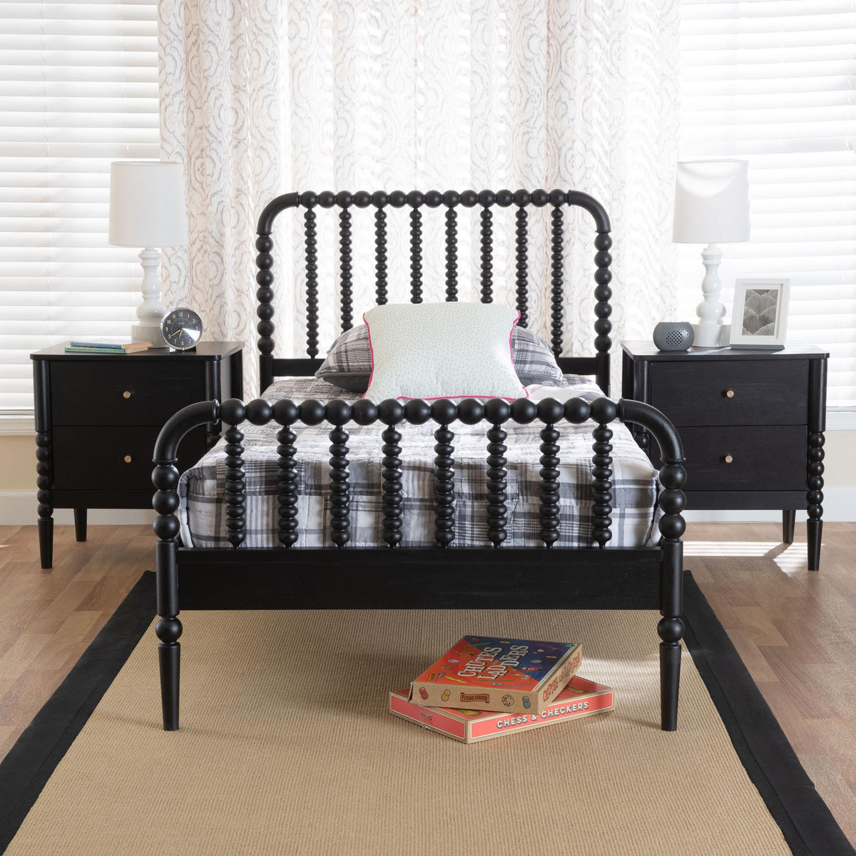 Lucera Mid-Century Black Twin Size 3-Piece Bobbin Bedroom Set