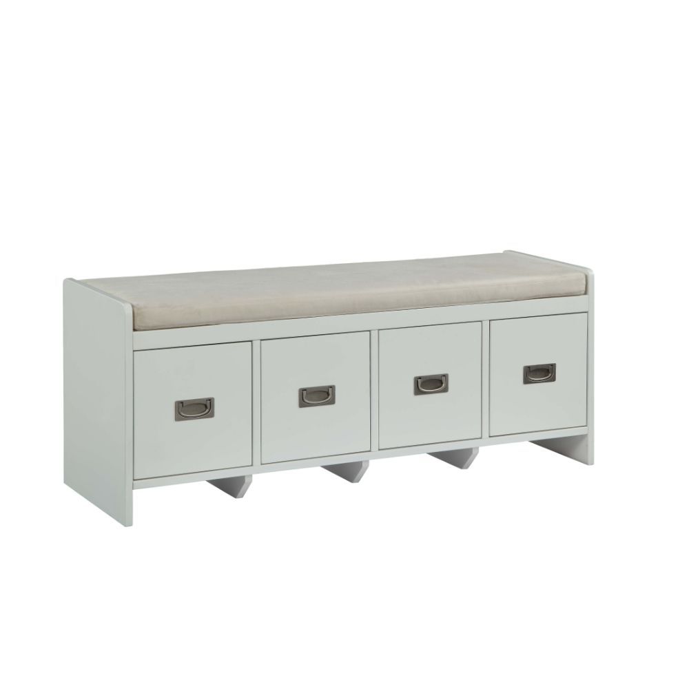 ACME Berci - Bench - Beige Fabric & White | Meri Furniture