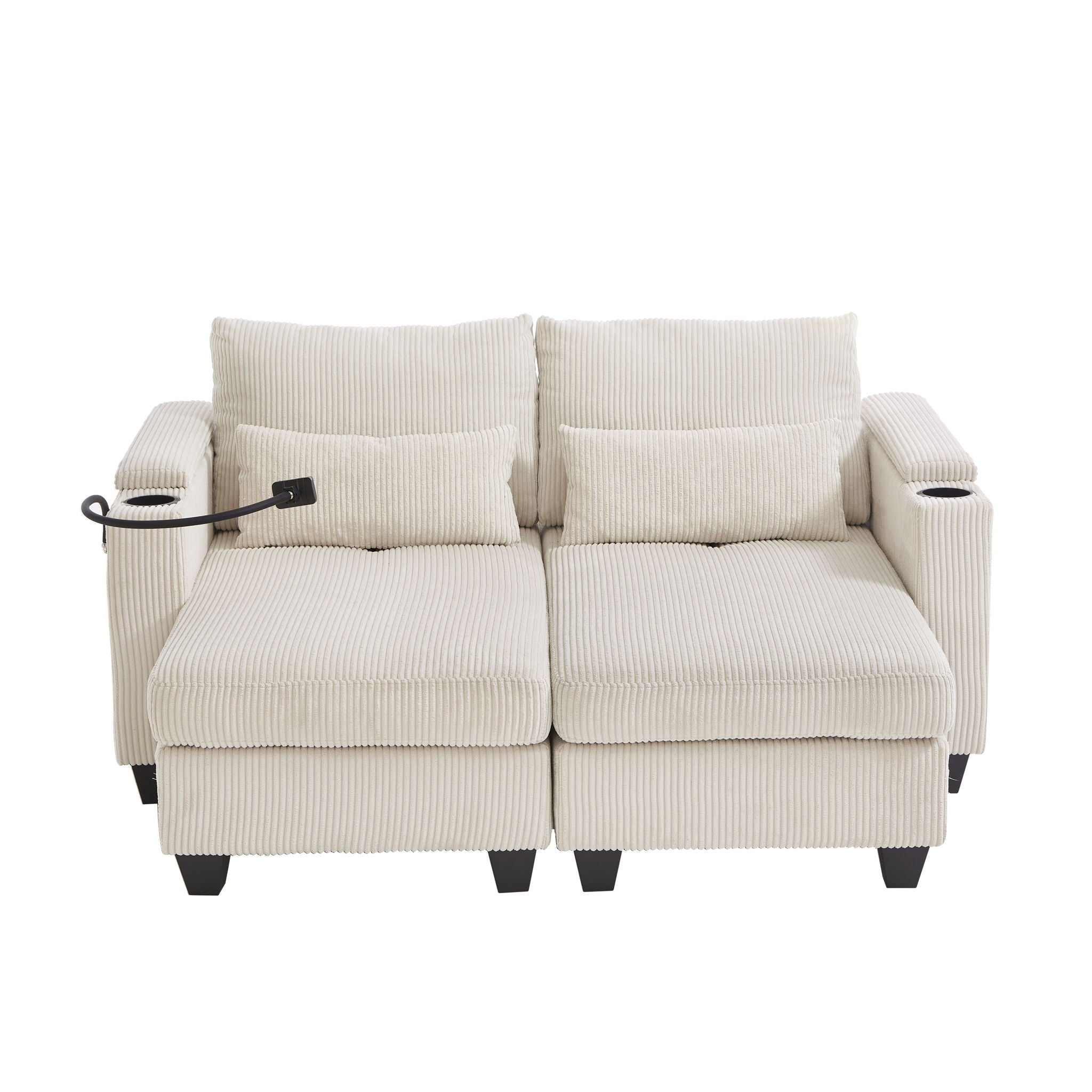 Convertible Chaise Lounge Sofa Chair With USB Ports, Cup Holders, Phone Holder And Storage