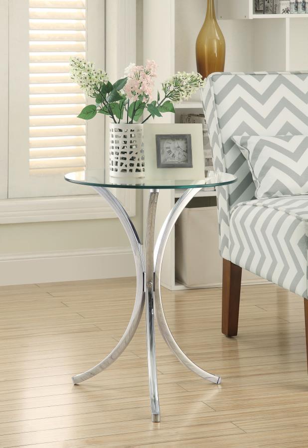 Coaster Fine Furniture Eloise - Round Glass Top Accent Side Table - Chrome | Meri Furniture