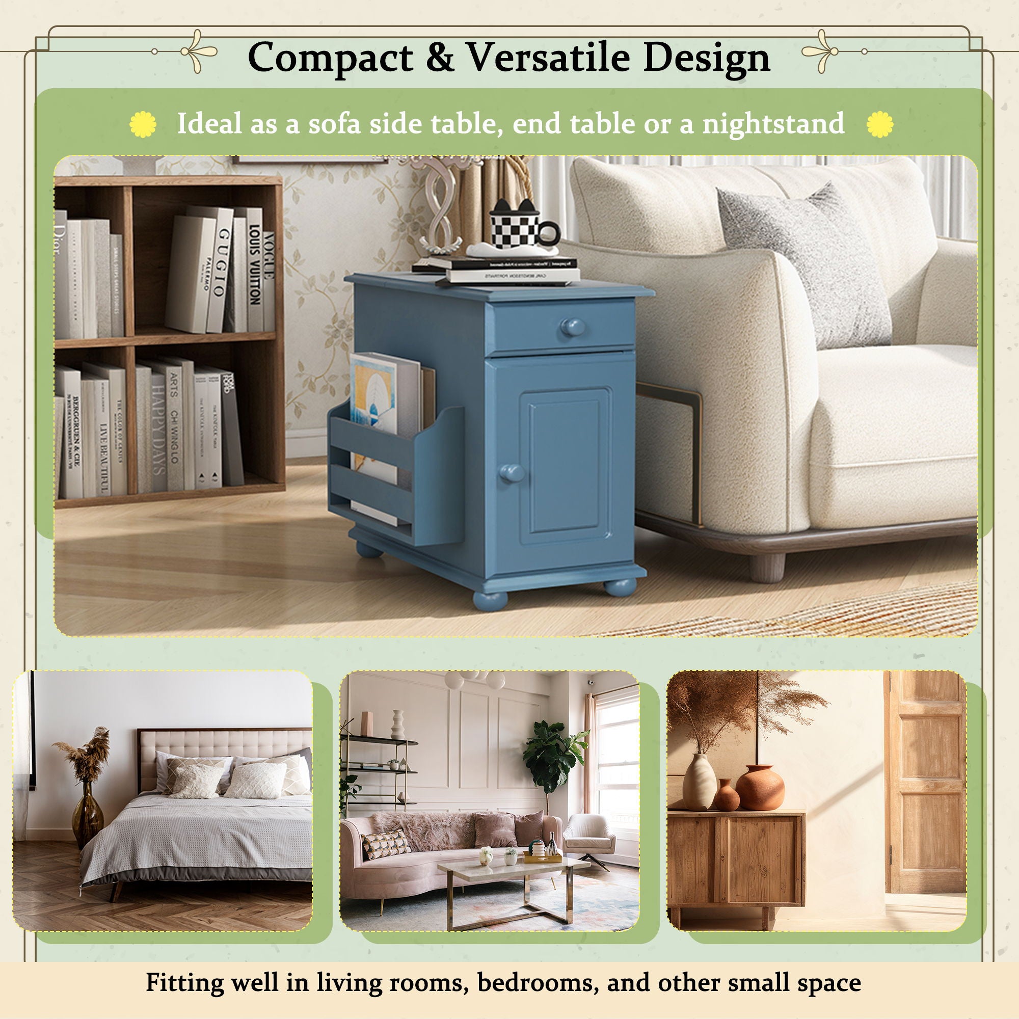 Vintage Flip Top Side Table With USB Ports