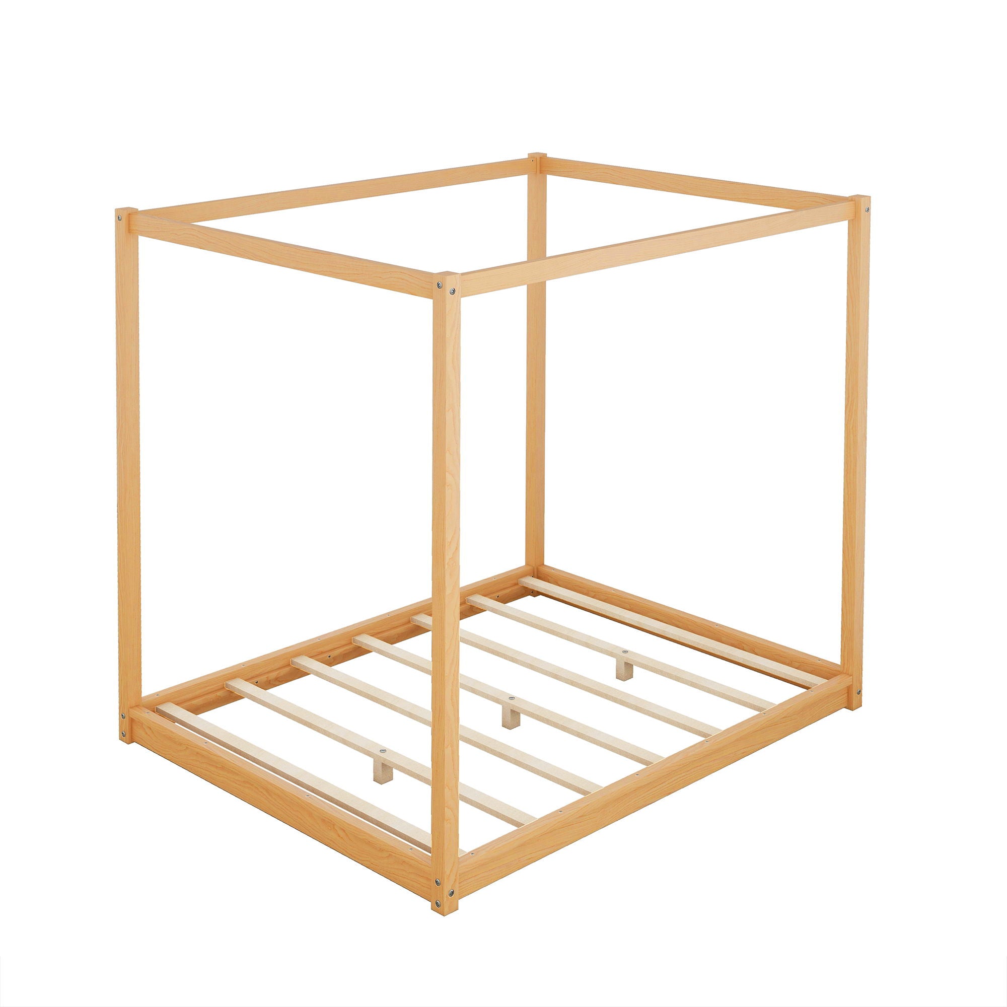 Wood Canopy Platform Bed With Support Legs And Airflow Slats