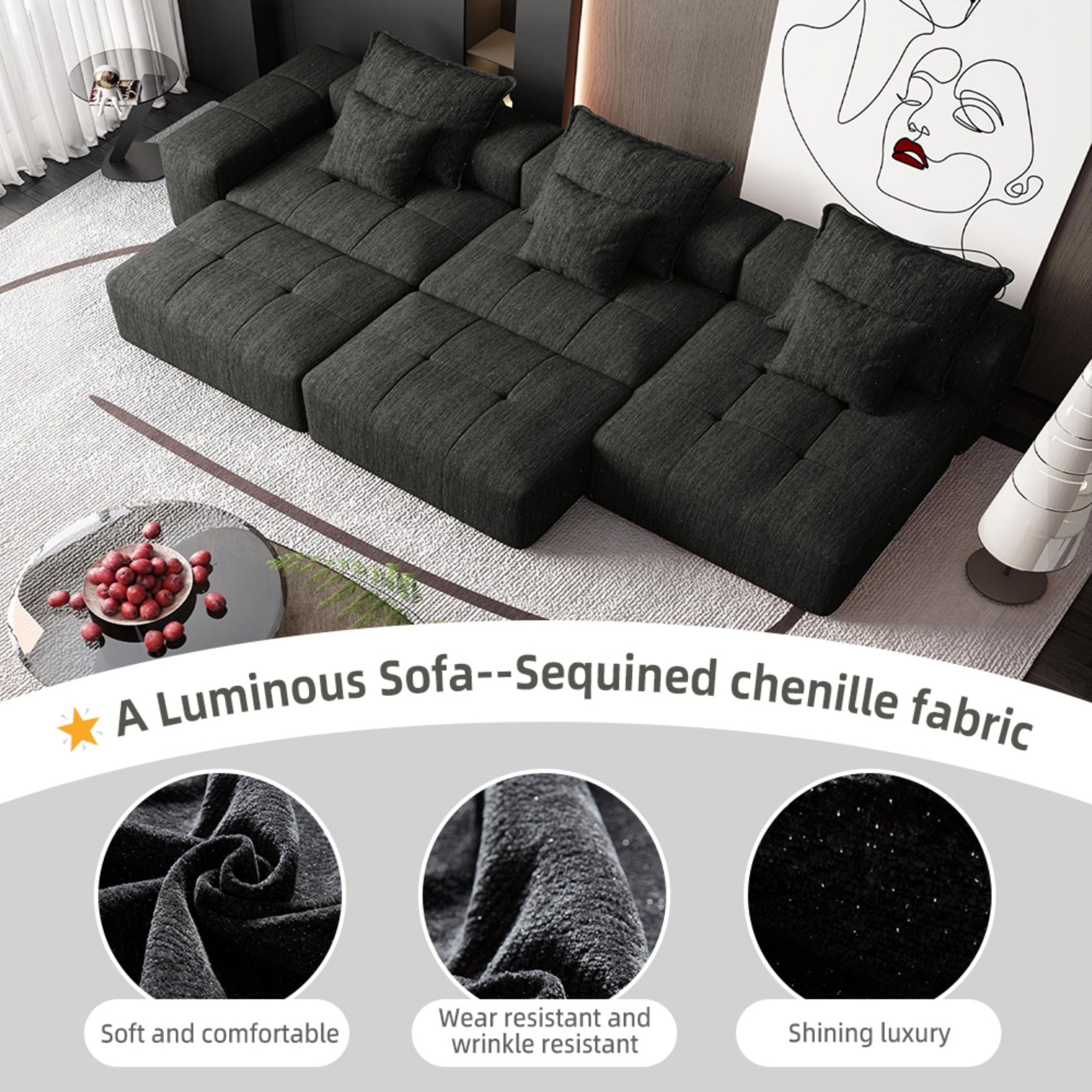 Modern Oversized Diy Combination, Modular Sectional Sofa With Pillows