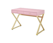 ACME Coleen - Vanity Desk - Pink & Gold Finish - 31" | Meri Furniture