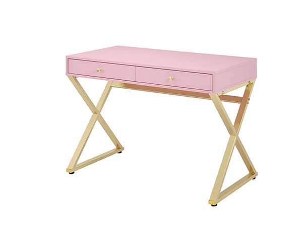 ACME Coleen - Vanity Desk - Pink & Gold Finish - 31" | Meri Furniture