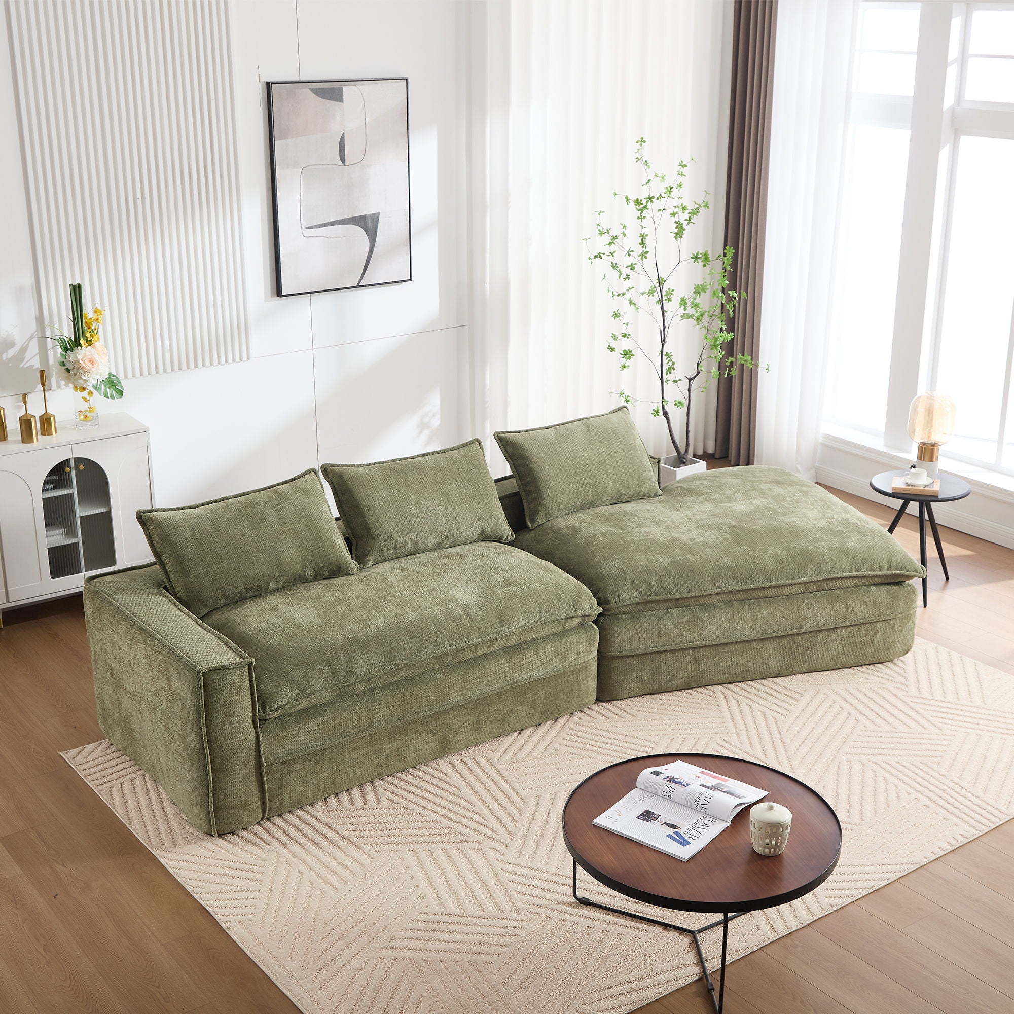 Modern Minimalist Modular Sectional Sofa With Deep Seats And Right Facing Chaise