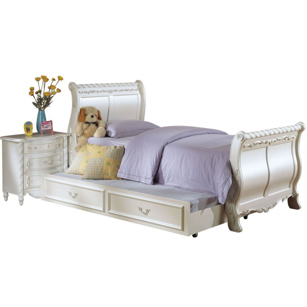 ACME Pearl - Twin Bed - Pearl White & Gold Brush Accent | Meri Furniture