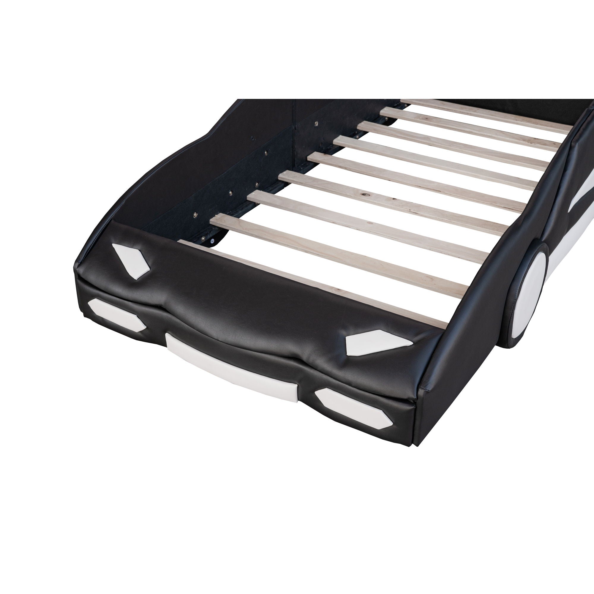 Race Car Shaped Twin Platform Bed With Wheels, Pine Wood Construction