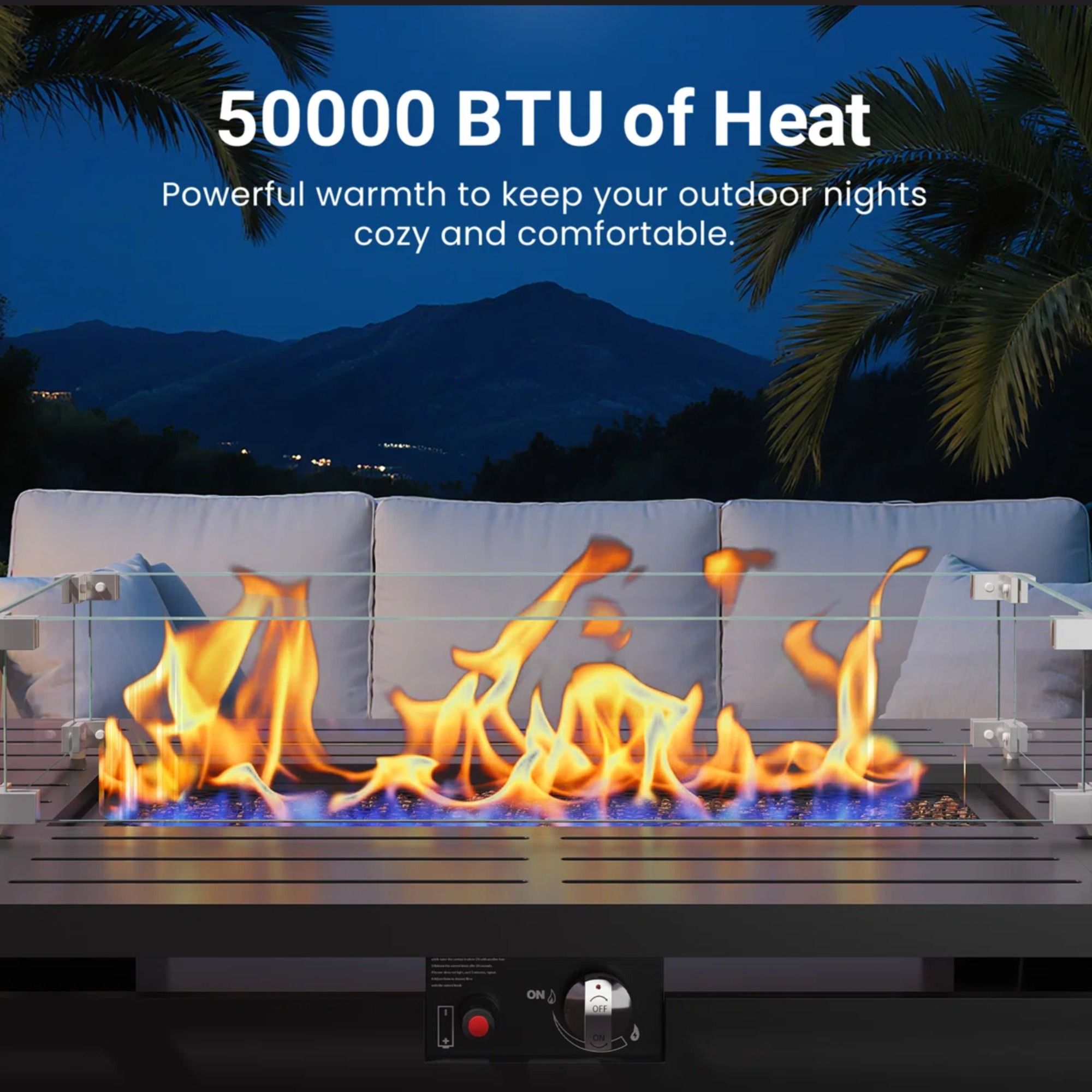 Outdoor 2 In 1 Gas Fire Pit Table With Lid & Glass Shield, Stainless Burner, Lava Rock, Rectangular Design - Black