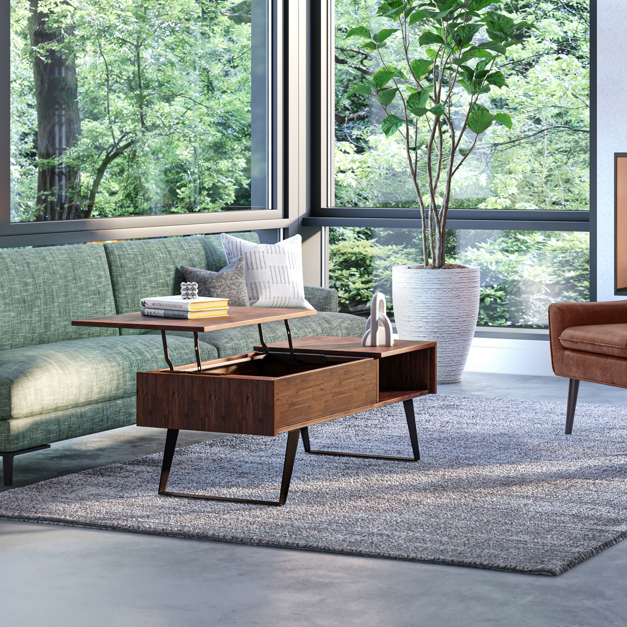 Lowry - Lift Top Coffee Table - Distressed Charcoal Brown