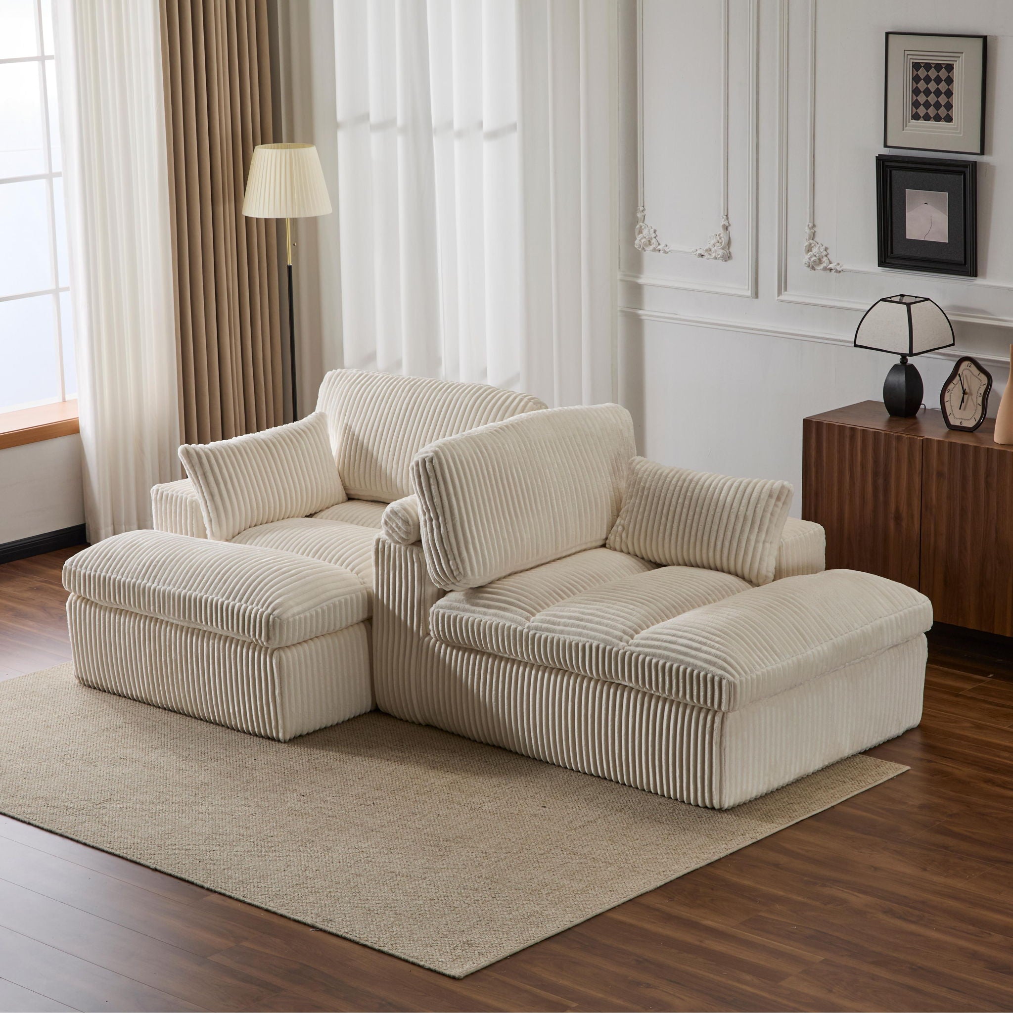 Double Chaise Lounge Chair, Oversized Upholstered Sleeper Cloud Couch