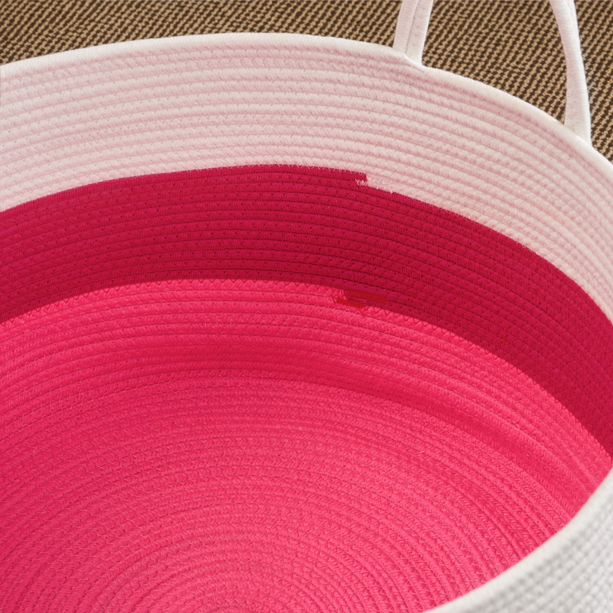 Cotton Round Laundry And Storage Basket With Handles - Pink / White