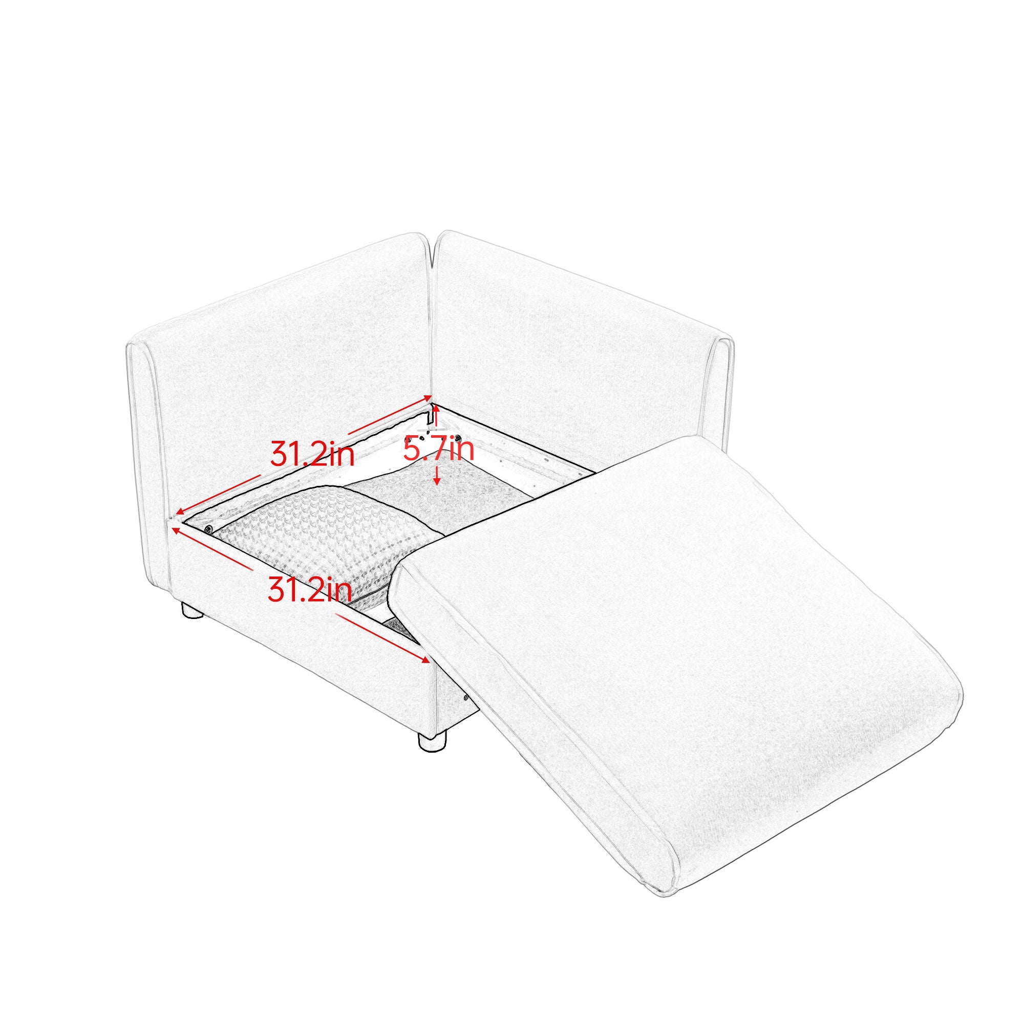 Contemporary Elegant White Chenille Sofa With Storage And Ottoman